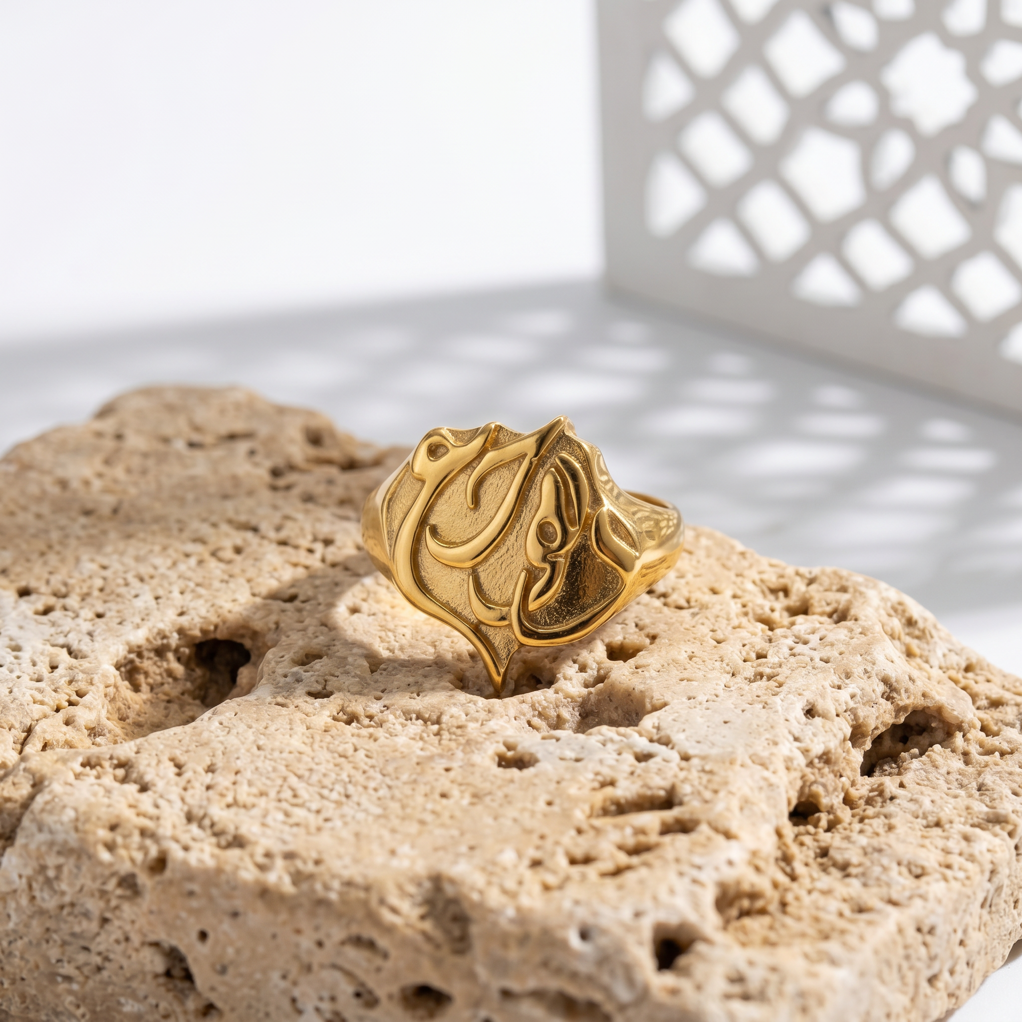 Custom Arabic Calligraphy Shield Signet Ring