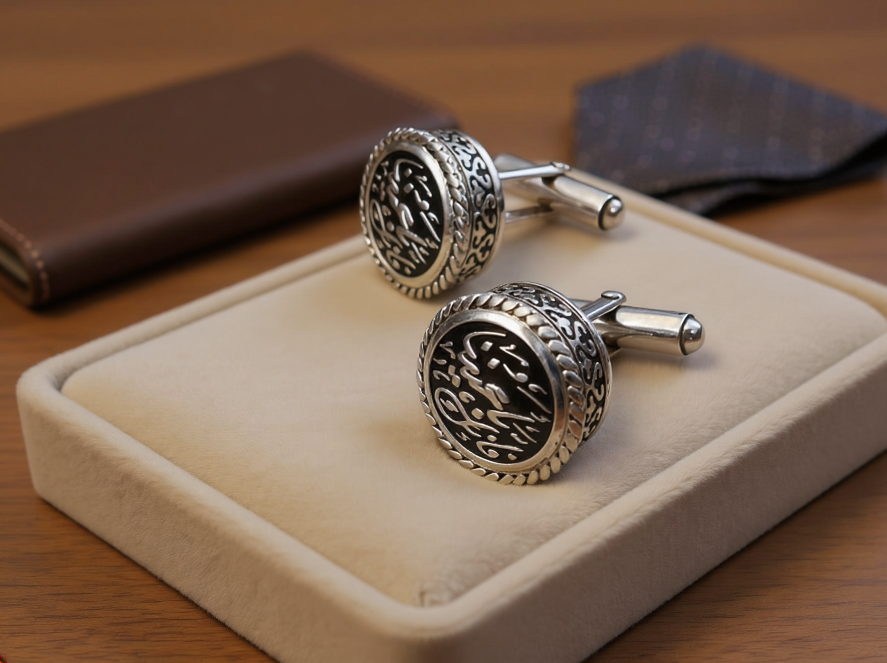 Ornate Custom Calligraphy Sterling Silver Cufflinks