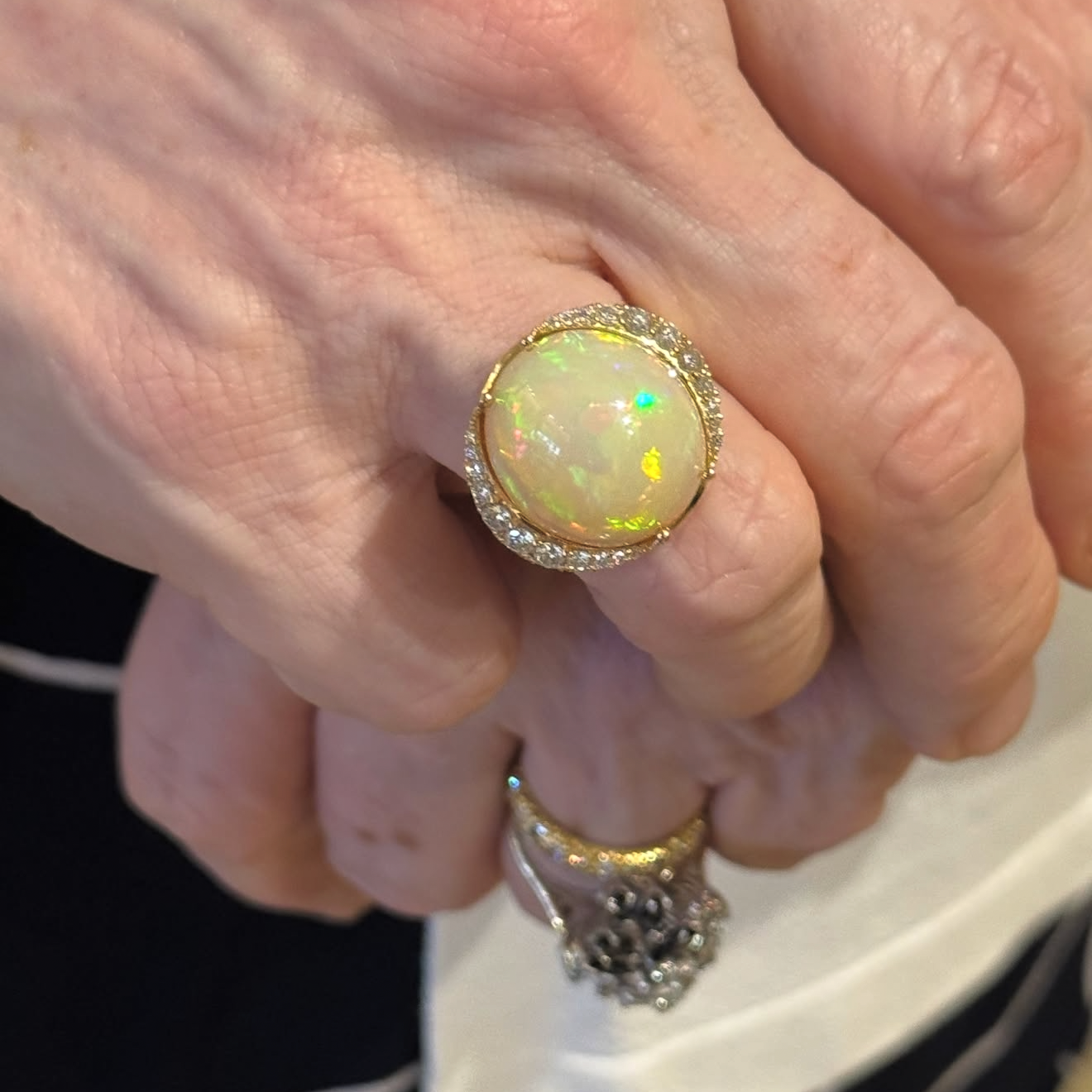 Opal and Diamond Halo Cocktail Ring