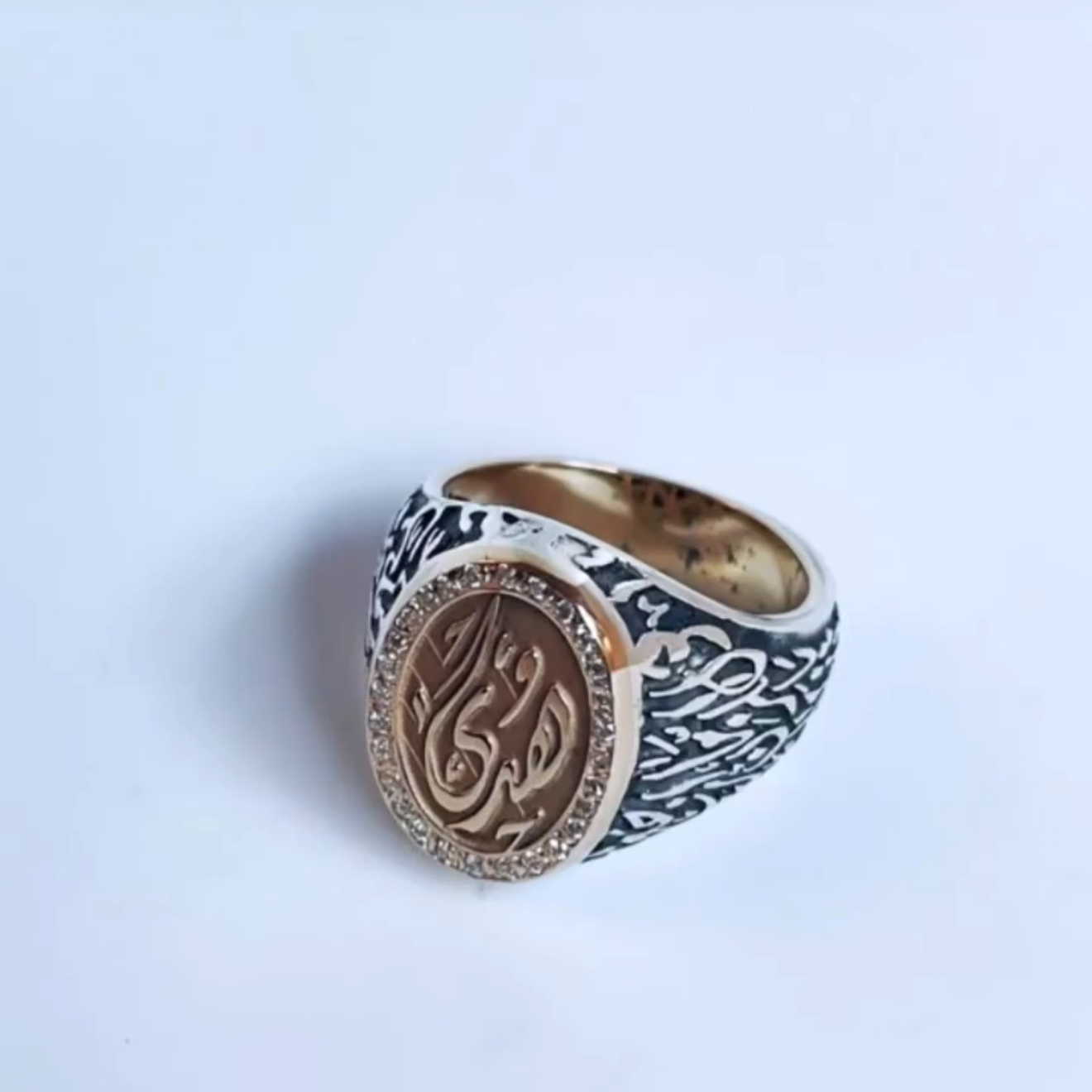 Custom Two-Tone Calligraphy Signet Ring with Masonite