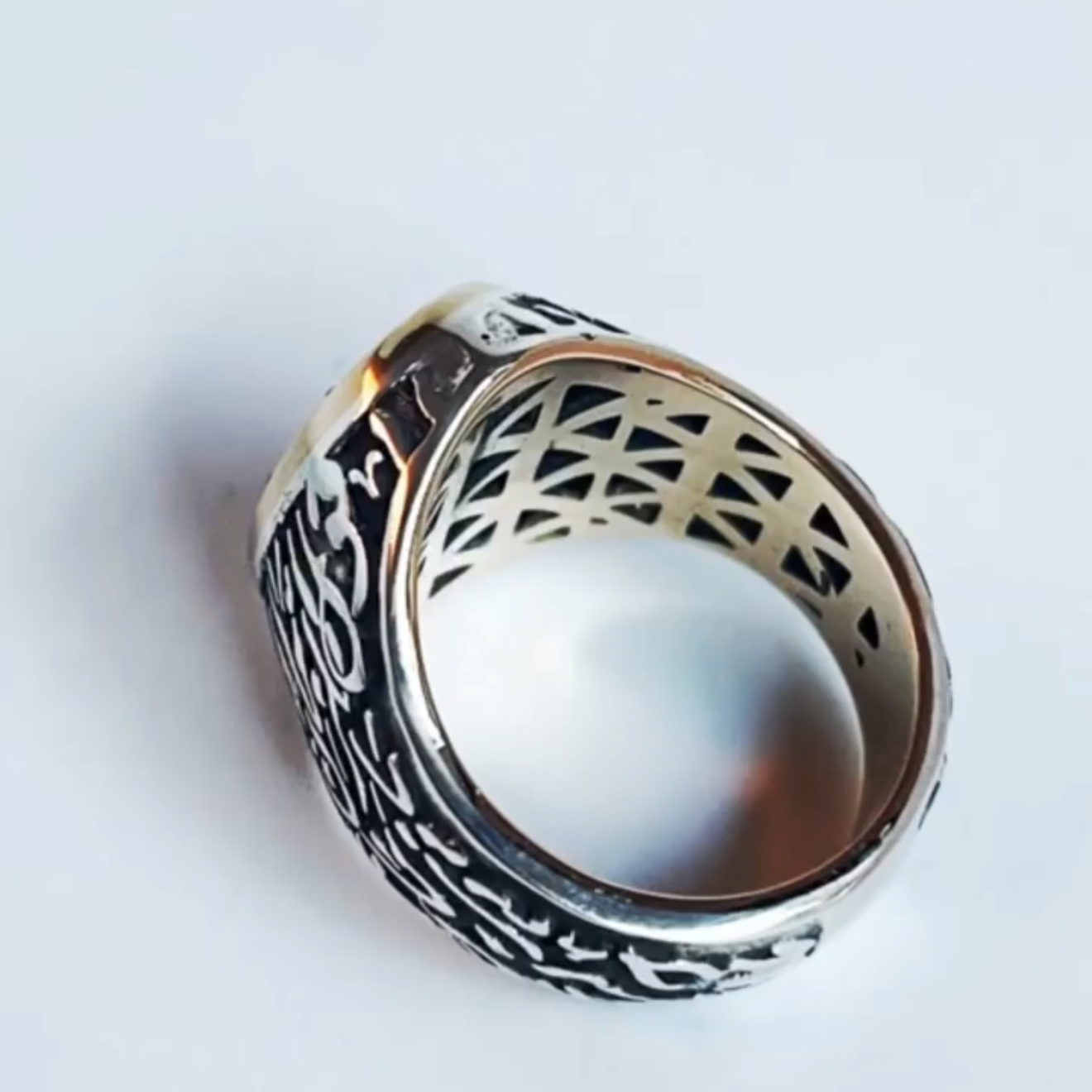 Custom Two-Tone Calligraphy Signet Ring with Masonite