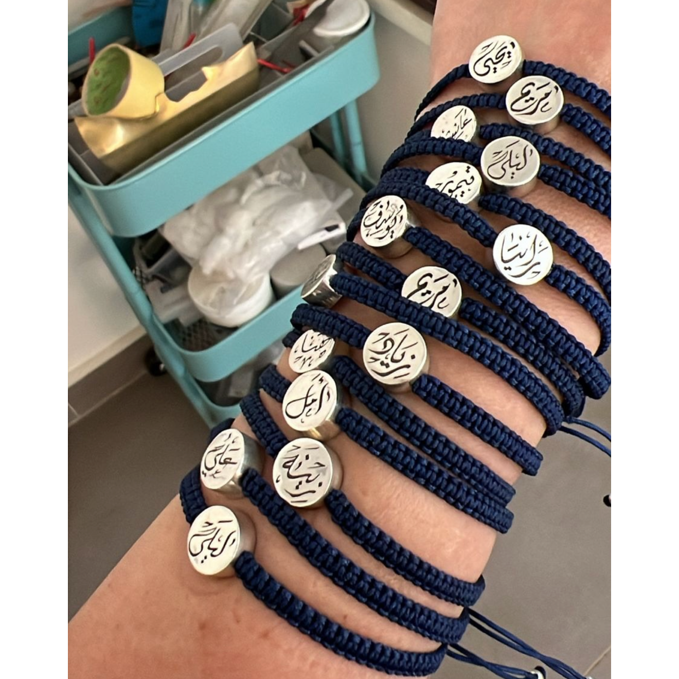 Custom Calligraphy Woven Cord Bracelet Flat Mini Medallion