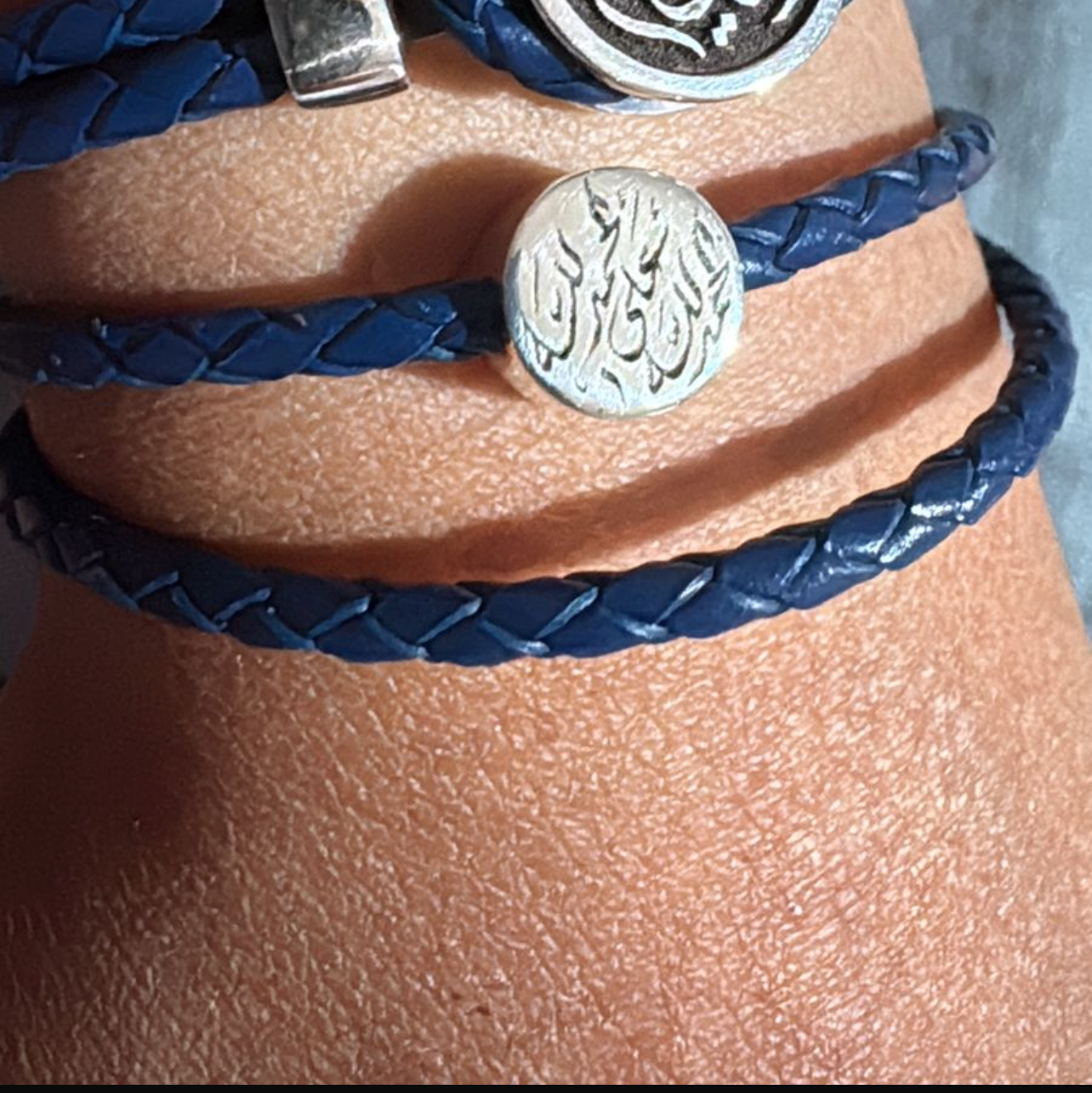 Calligraphy Mini Medallion Braided Leather Bracelet
