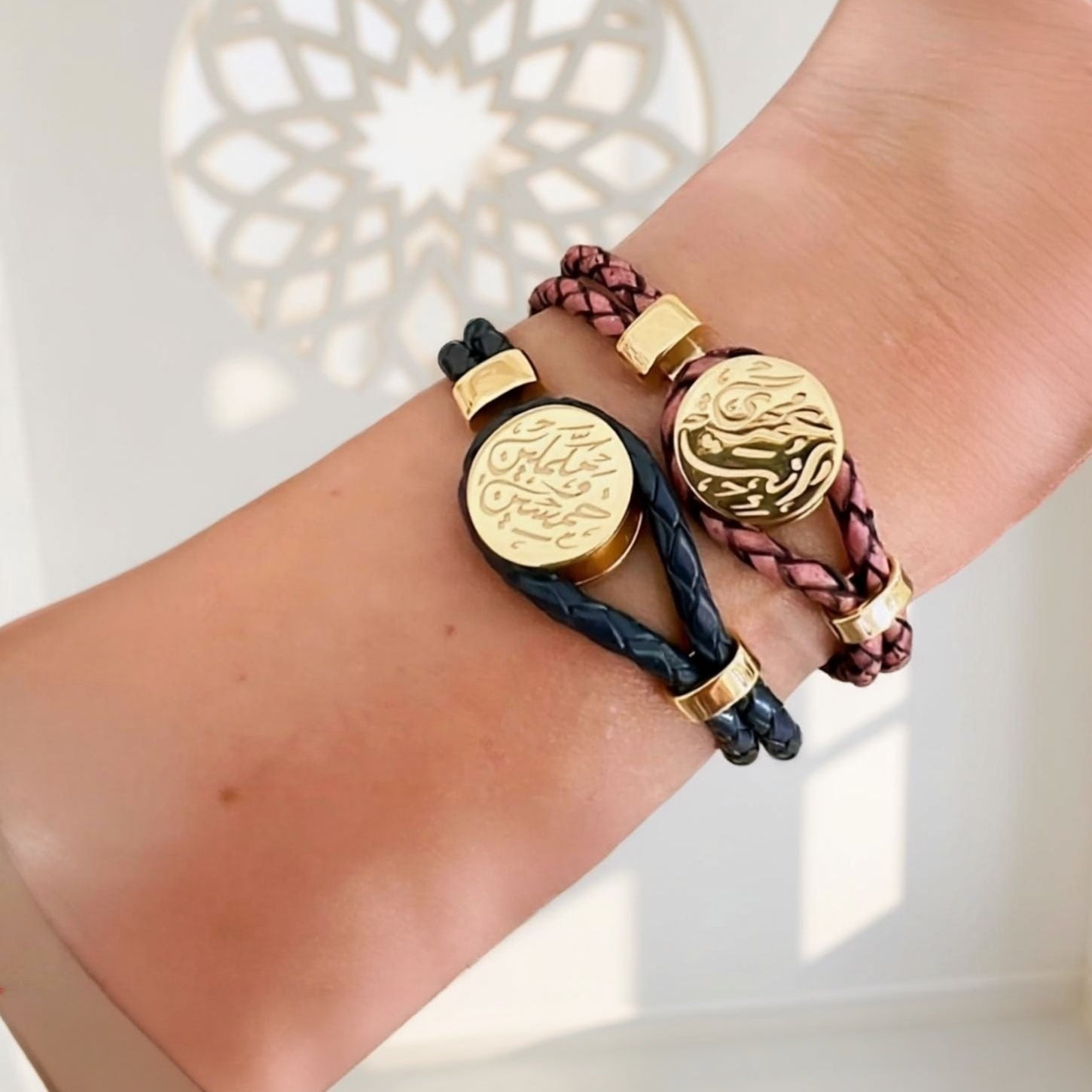 Calligraphy Flat Medallion Braided Genuine Leather Bracelet