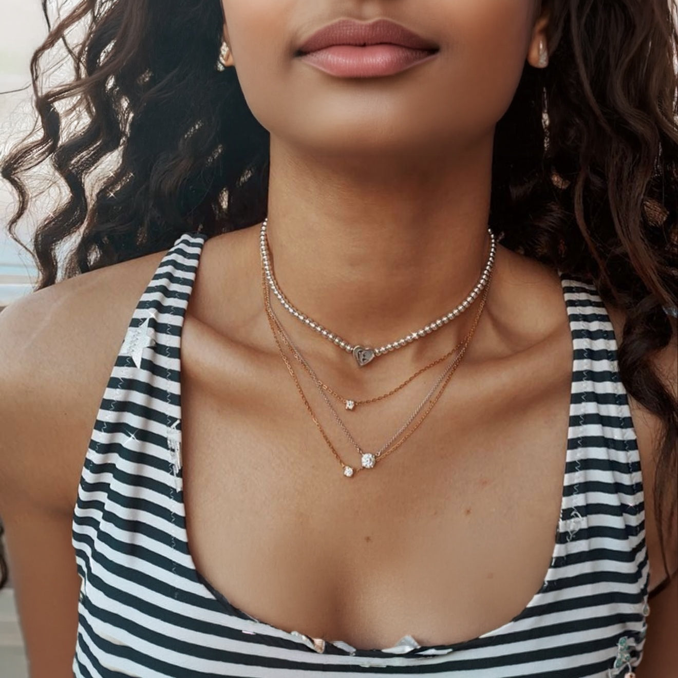 Custom Heart Calligraphy Sterling Silver Beaded chocker