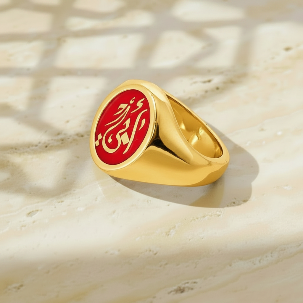 Custom Calligraphy Enamel Signet Oval Ring