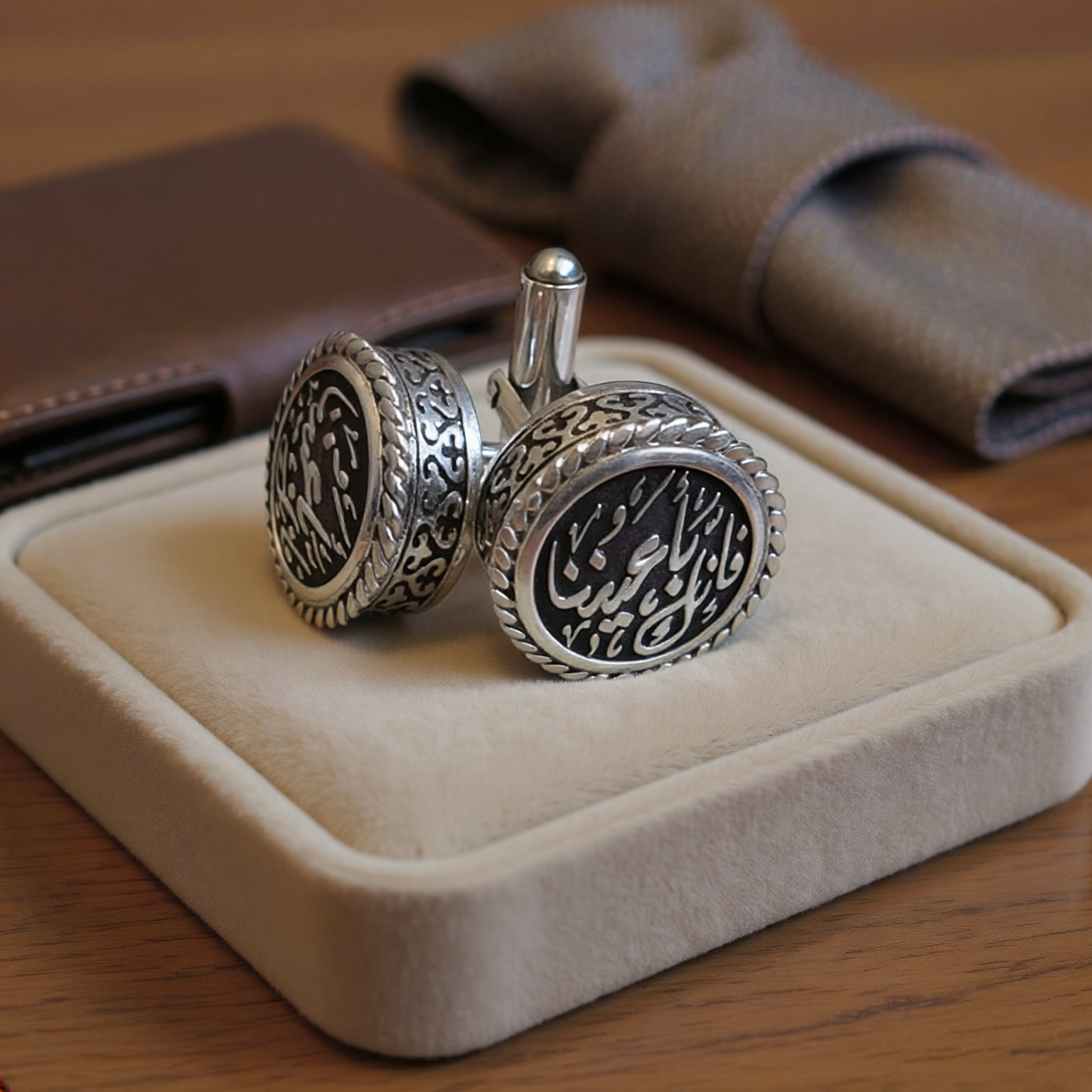 Ornate Custom Calligraphy Sterling Silver Cufflinks