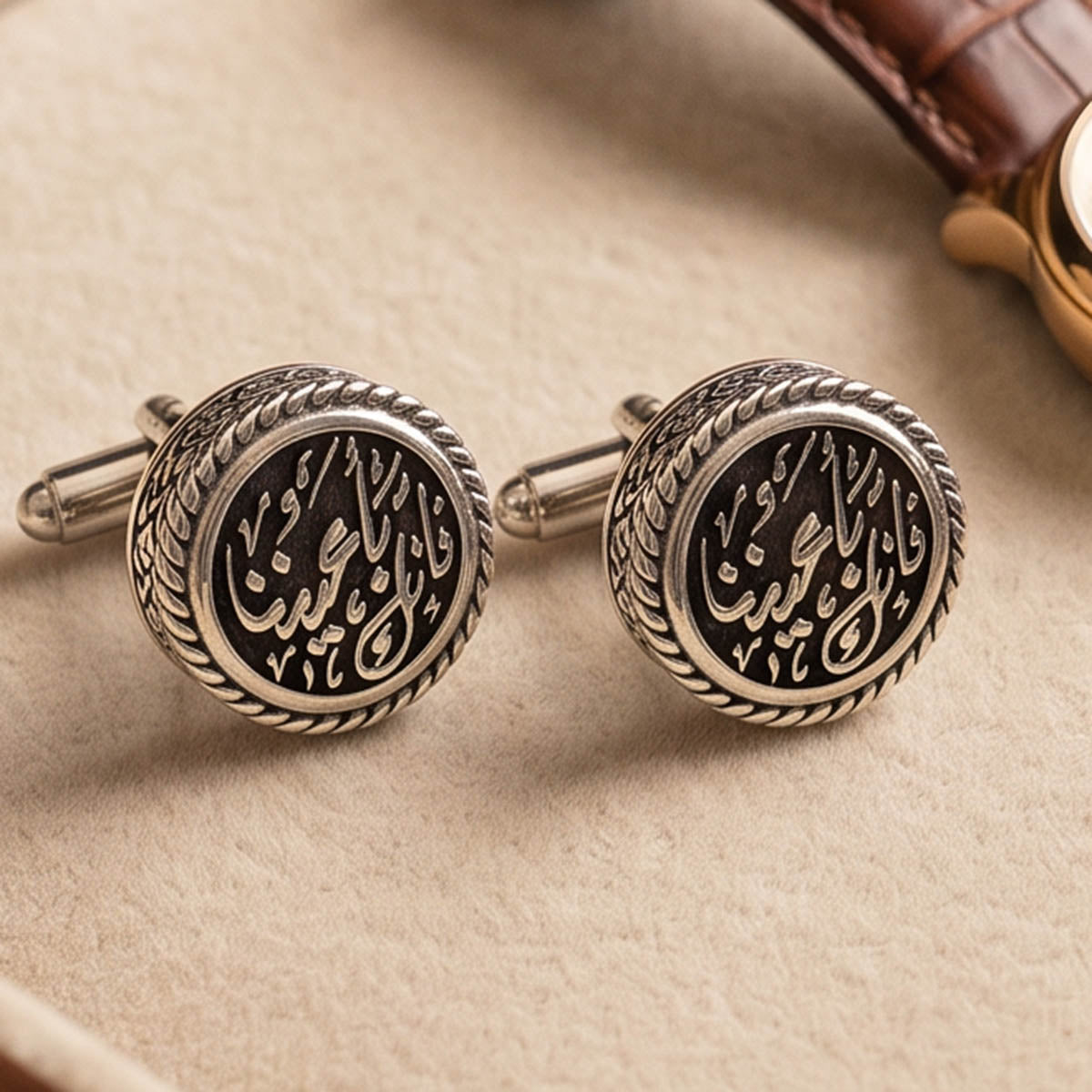 Ornate Custom Calligraphy Sterling Silver Cufflinks