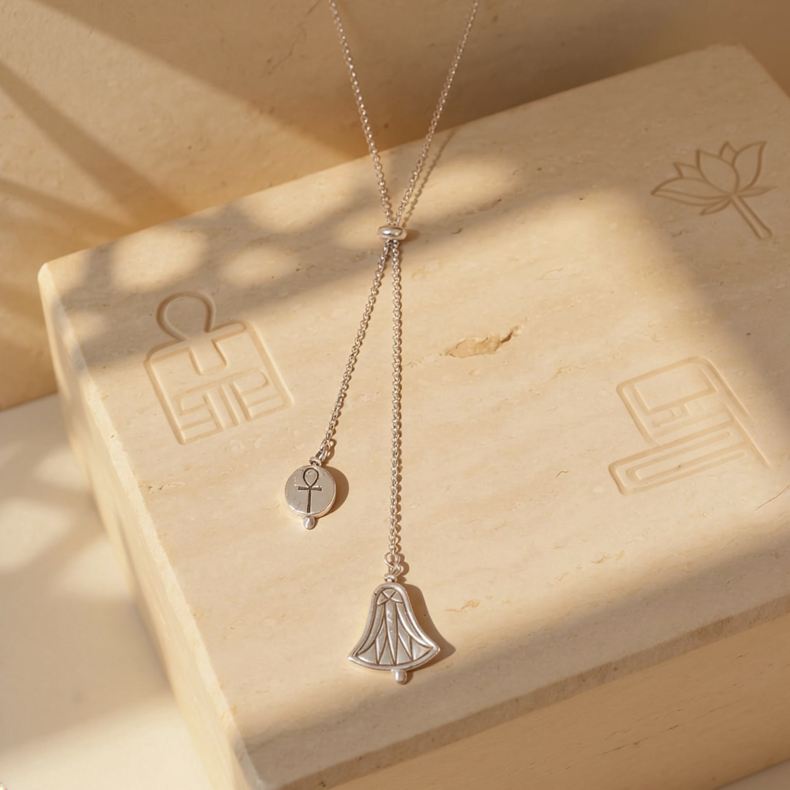 Ancient Heritage Lotus & Ankh Lariat Long Necklace