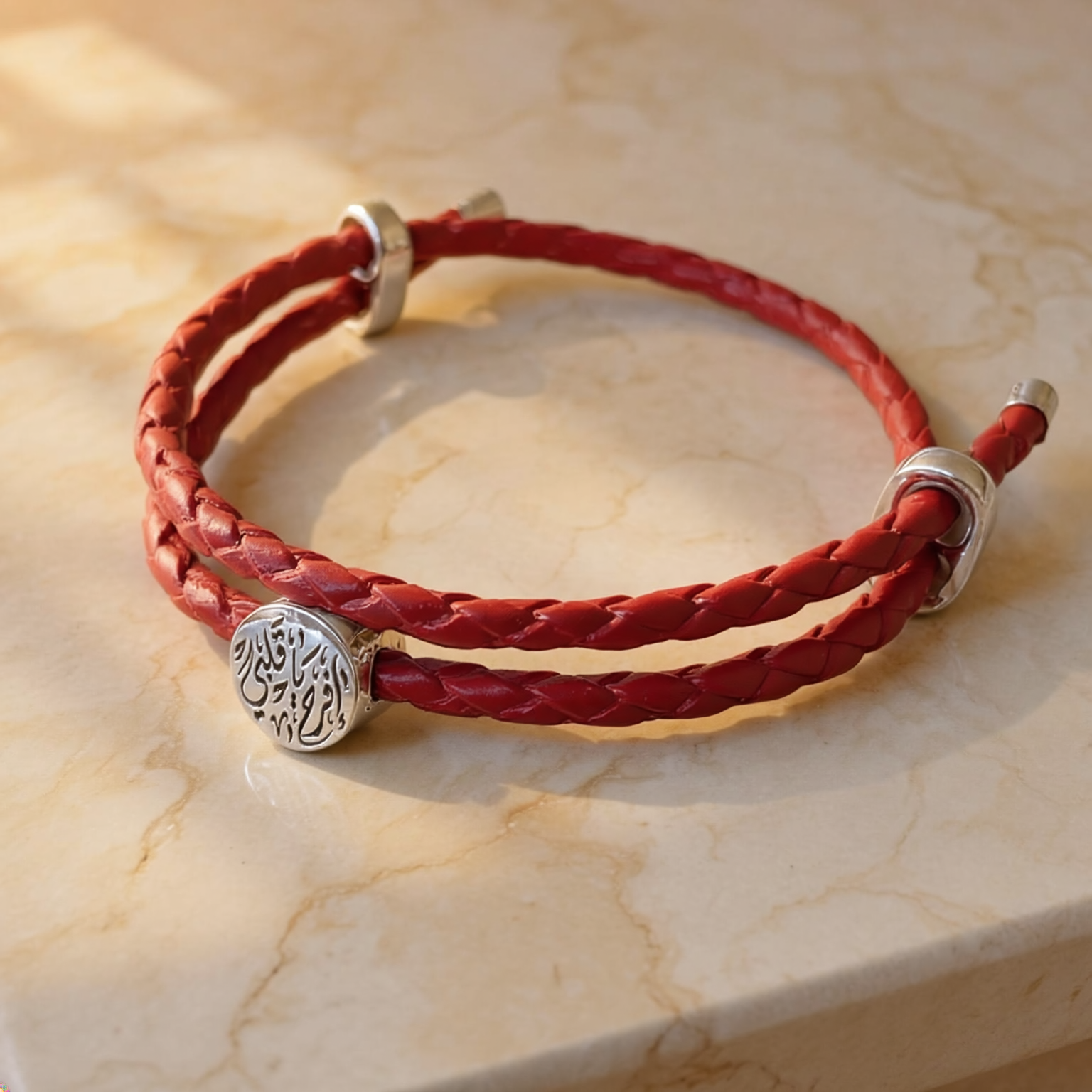 Custom Calligraphy Braided Genuine Leather Bracelet mini medallion