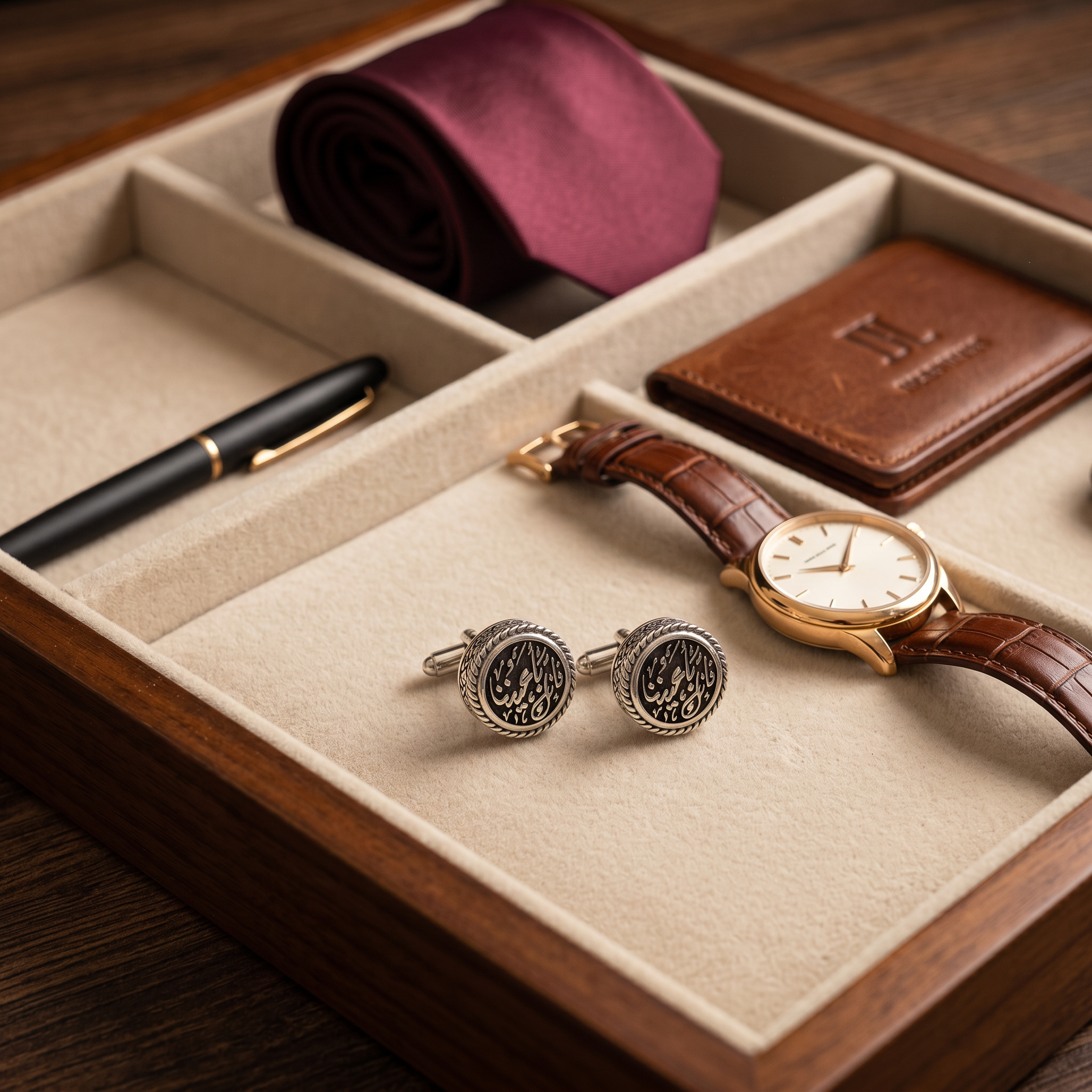 Ornate Custom Calligraphy Sterling Silver Cufflinks