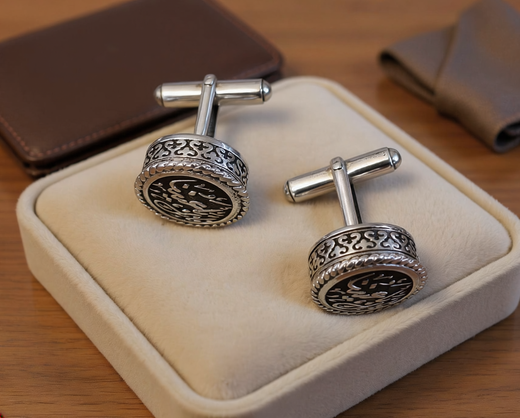 Ornate Custom Calligraphy Sterling Silver Cufflinks