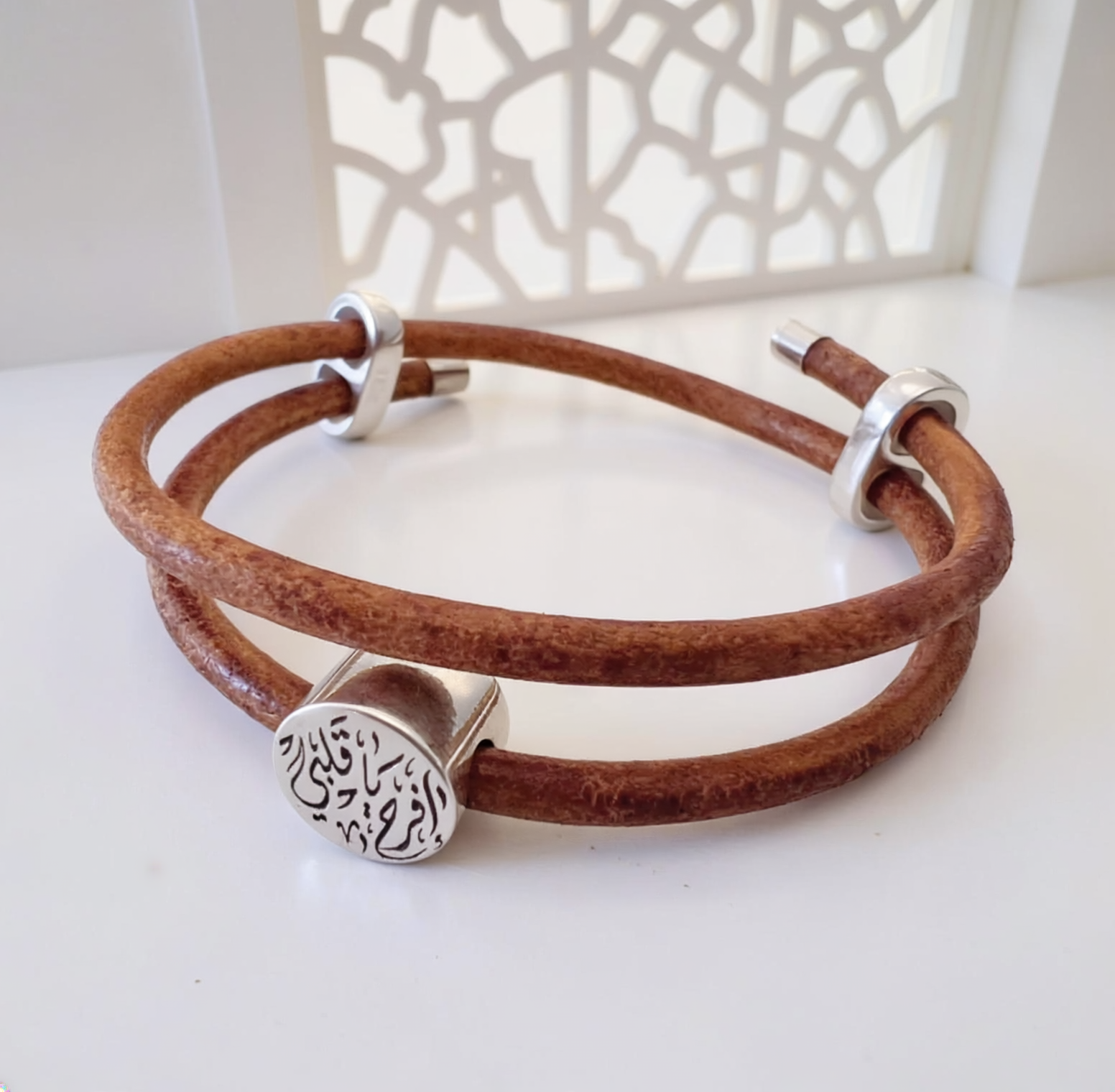 Custom Calligraphy Leather Wrap Bangle - Mini Medallion