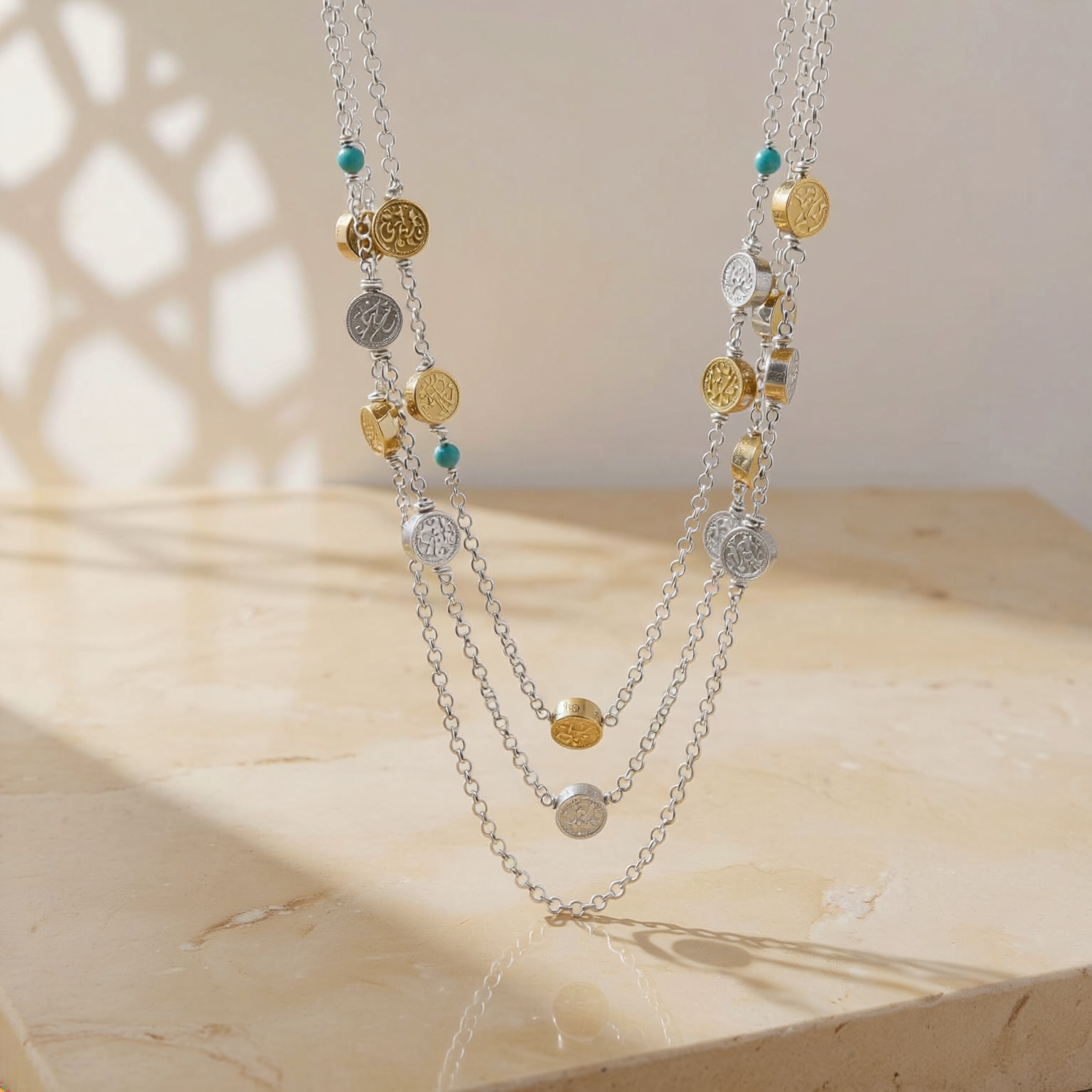 Custom Calligraphy Two-Tone Layered Station Necklace