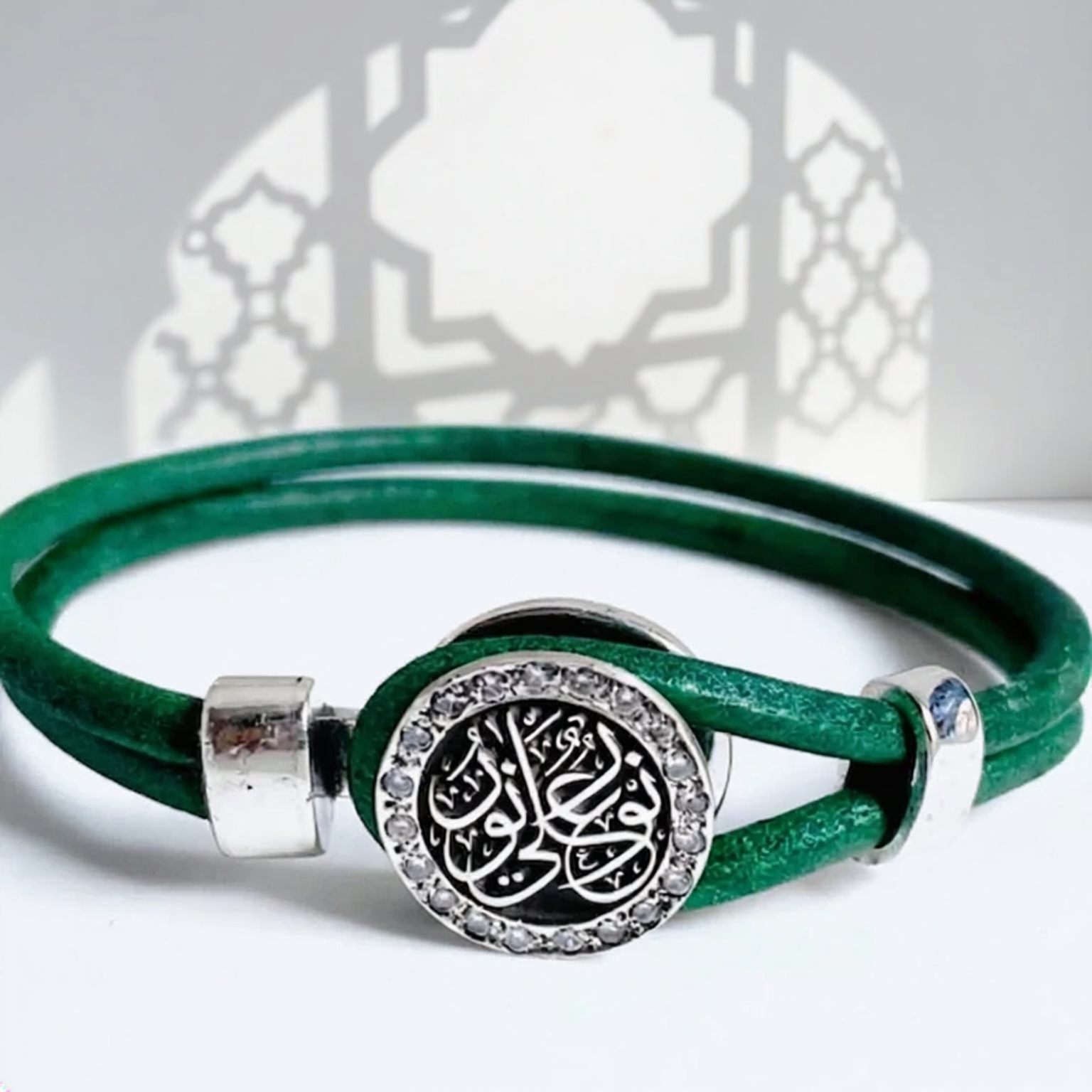 Calligraphy Medallion Leather Bracelet with Masonite
