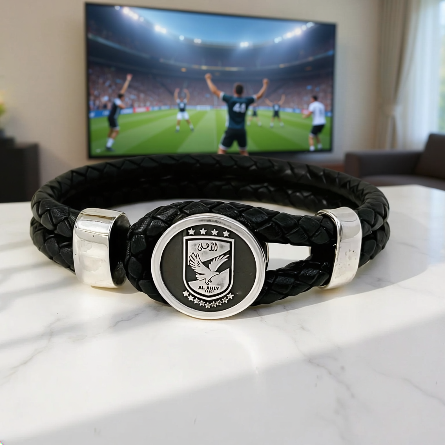 Al Ahly SC Braided Genuine Leather Statement Bracelet
