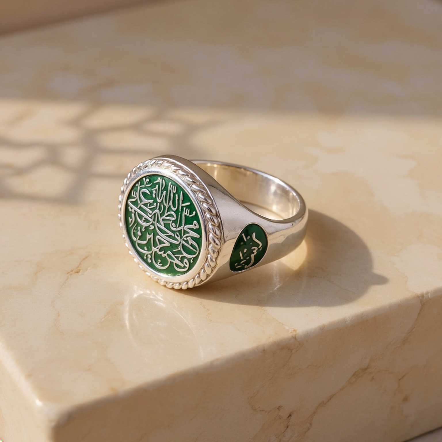 Tri-Custom Calligraphy Enamel Signet Braided Rope Border Ring