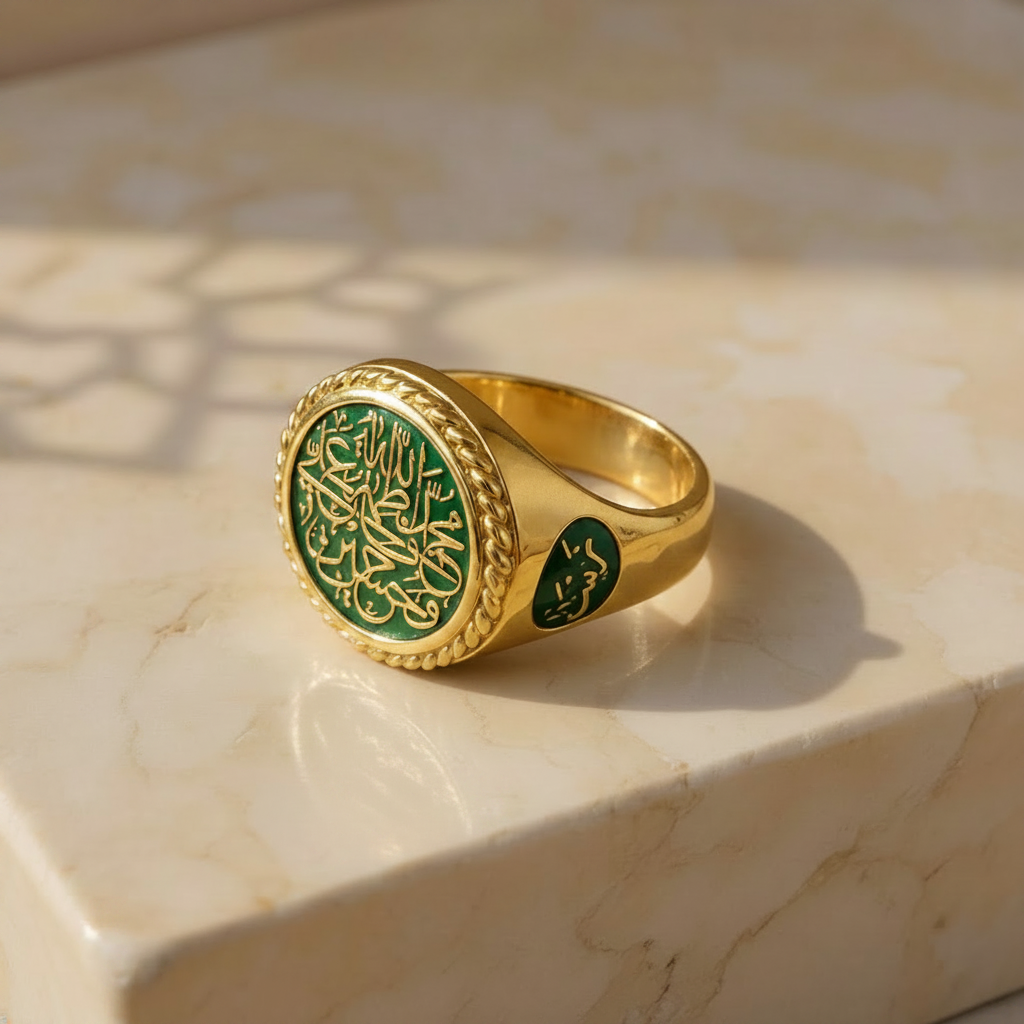 Tri-Custom Calligraphy Enamel Signet Braided Rope Border Ring