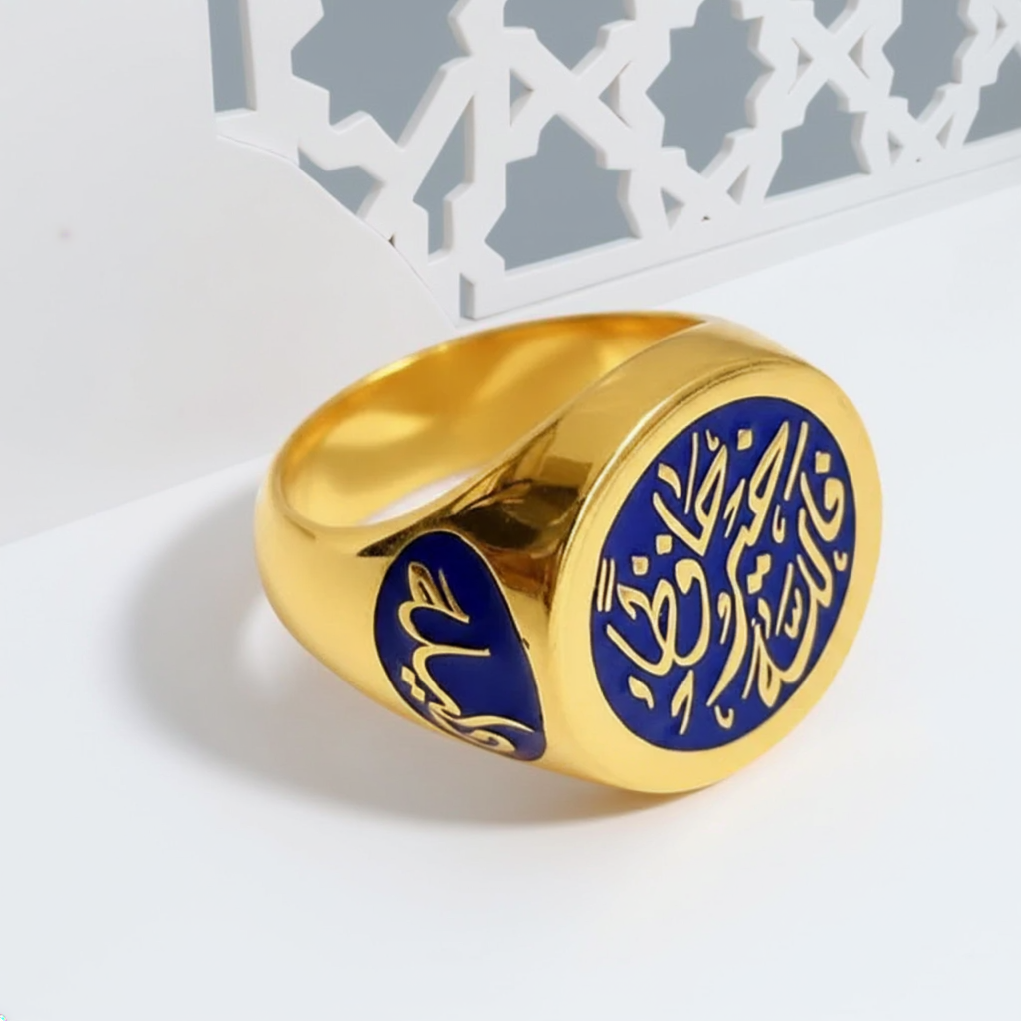 Tri-Custom Calligraphy Enamel Signet Ring