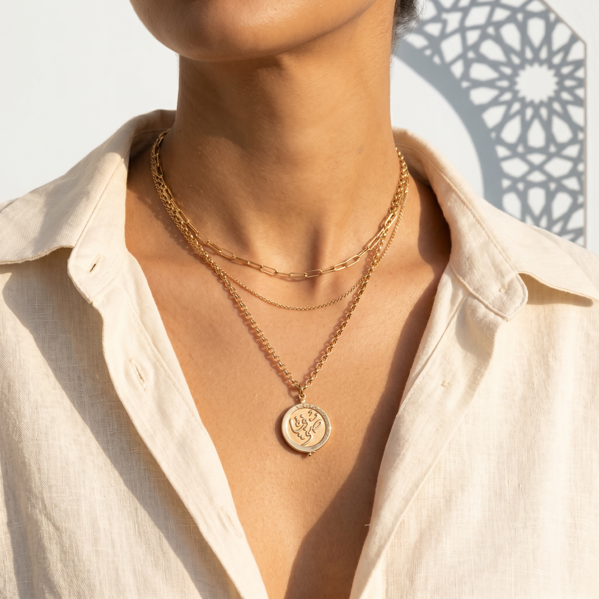The Reversible 18K Gold Calligraphy Large  Coin Pendant