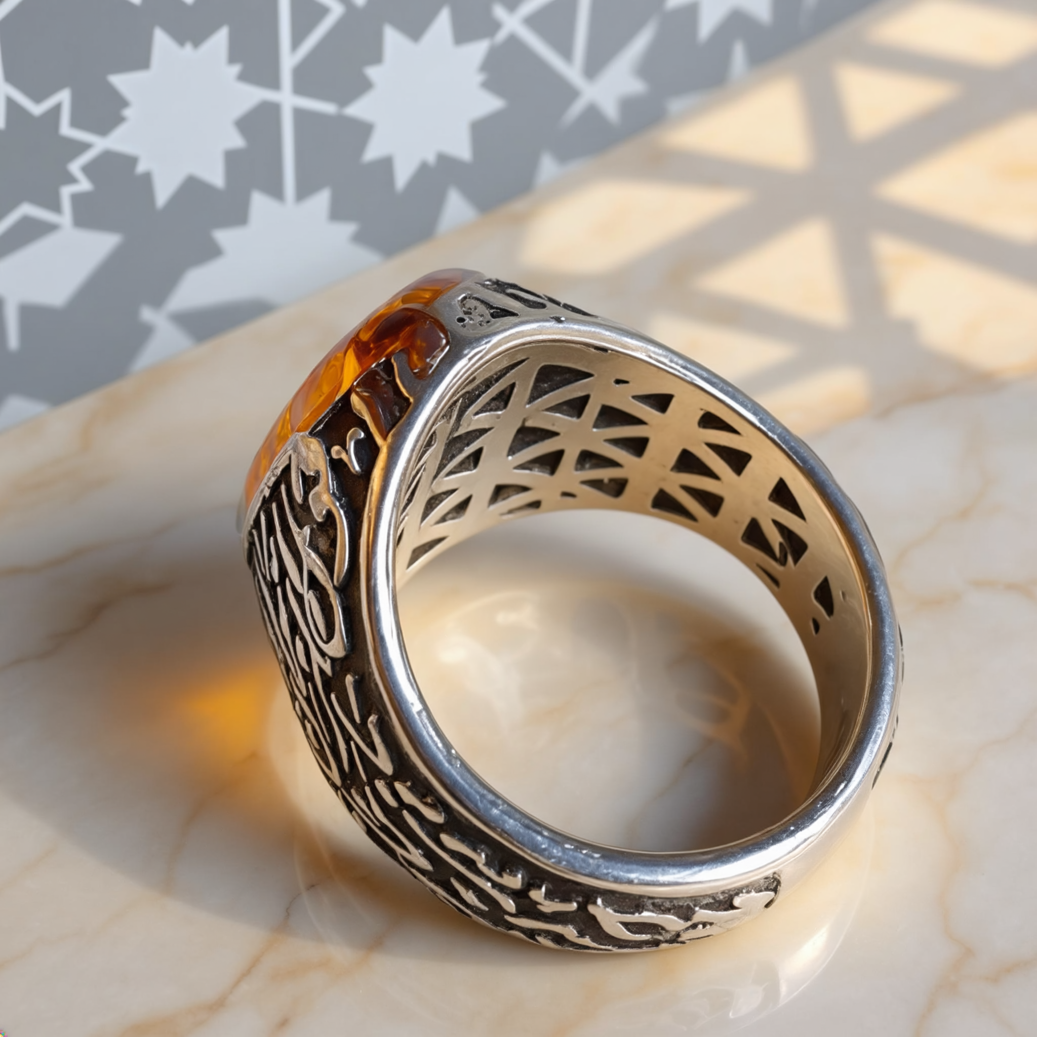 Custom Two-Tone Calligraphy Signet Ring with Masonite