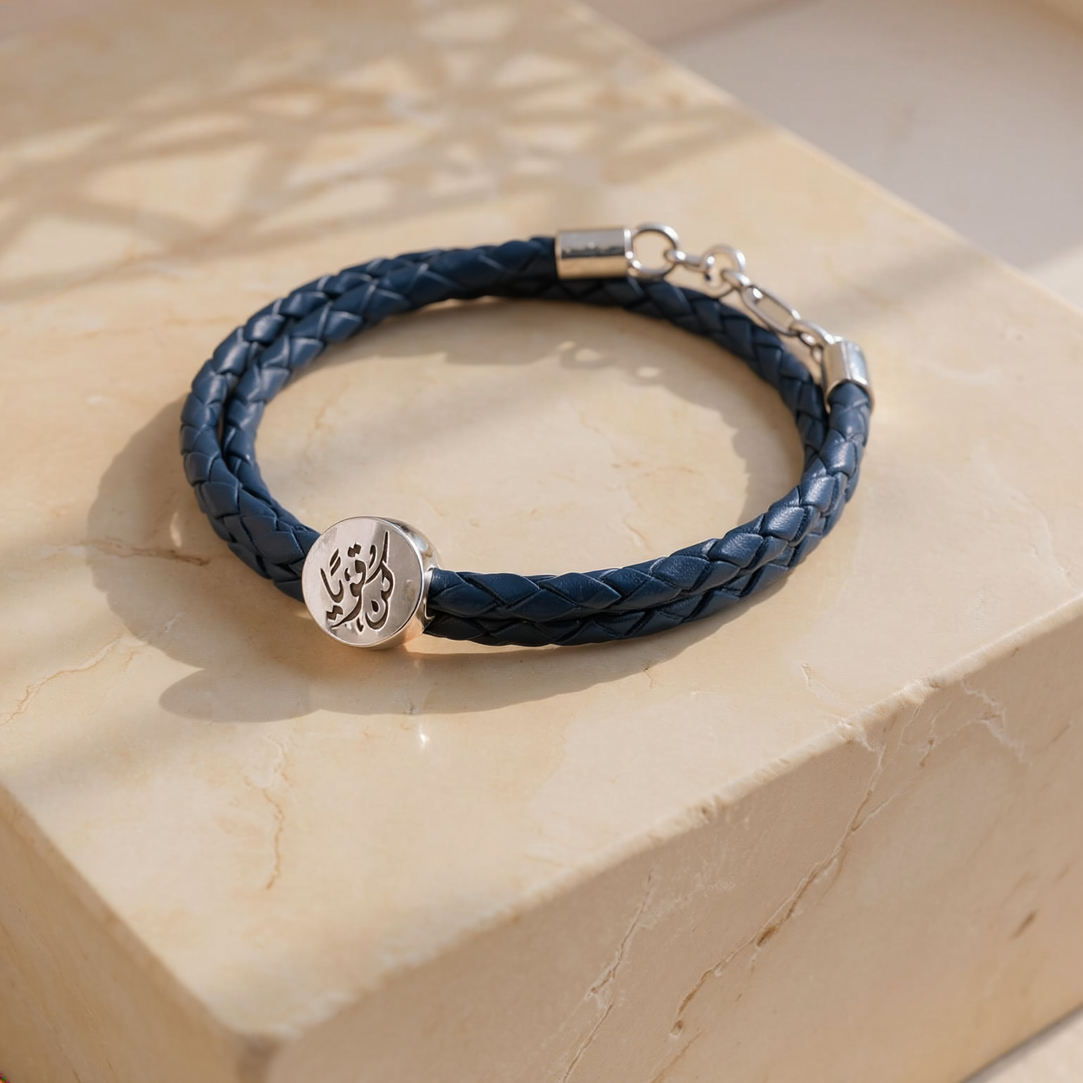 Calligraphy Mini Medallion Braided Leather Bracelet