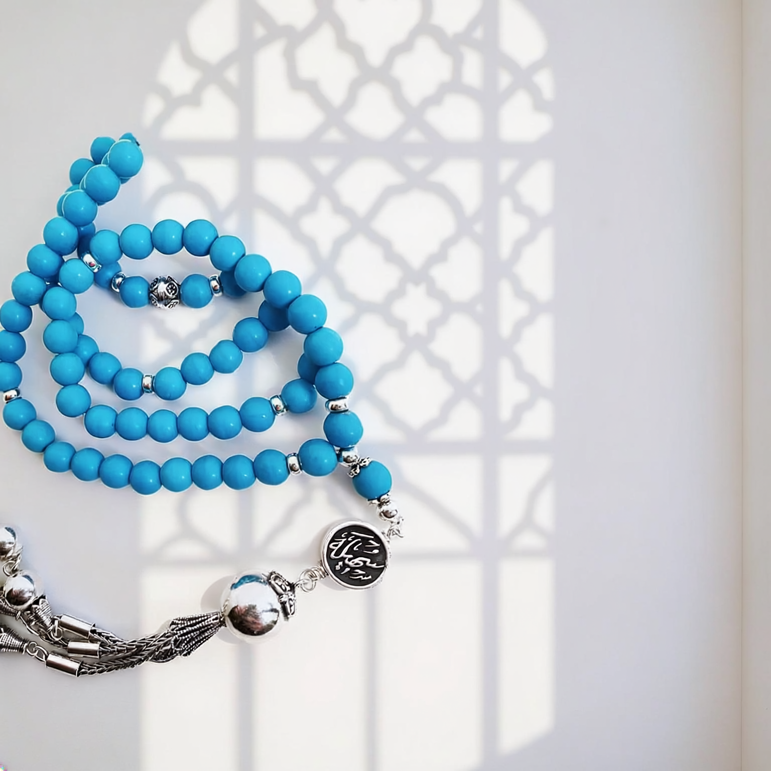 Custom Calligraphy 99 Beads Turquoise Rosary