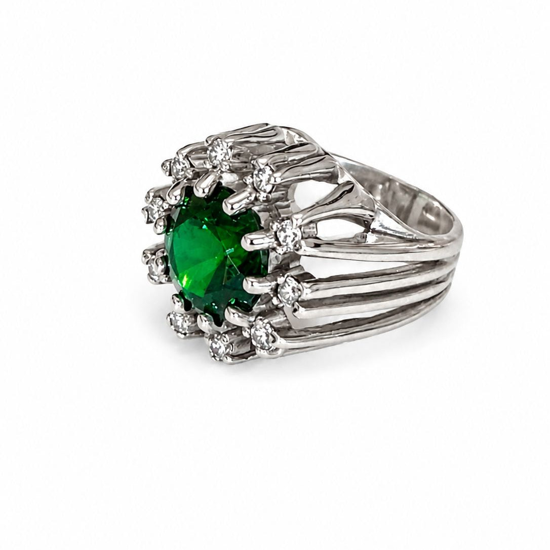Geometric Emerald Statement Ring