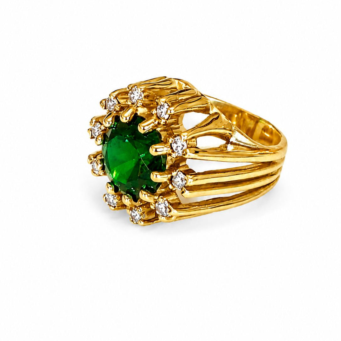 Geometric Emerald Statement Ring