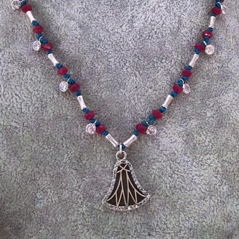 Egyptian Lotus Fan Necklace - Teal & Ruby