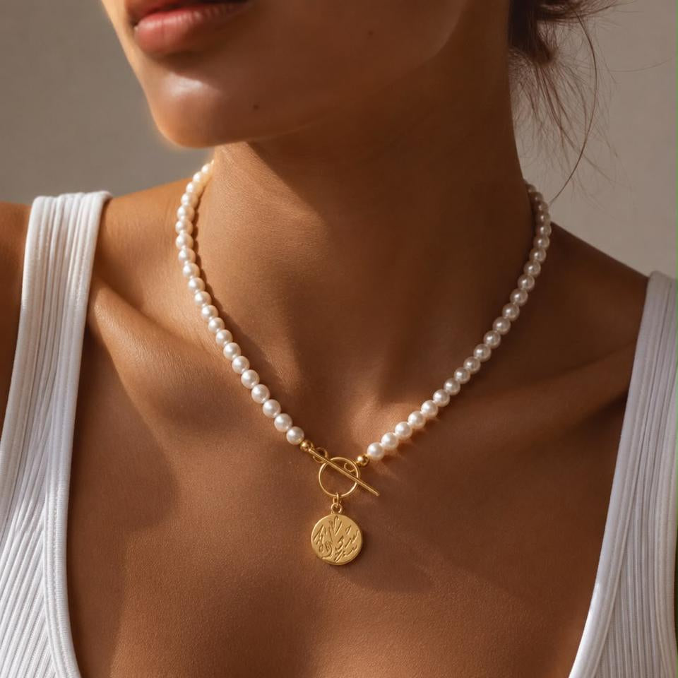 Calligraphy Sterling Silver Pearl Necklace