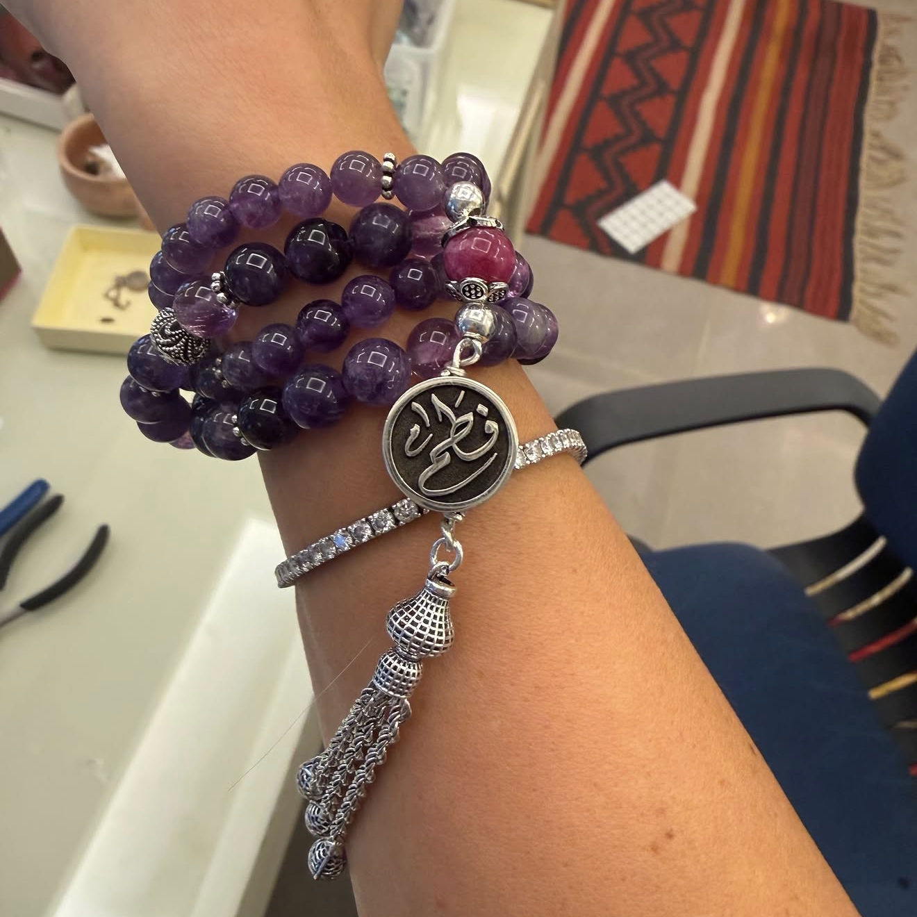 Custom Calligraphy 99 Bead Amethyst Rosary