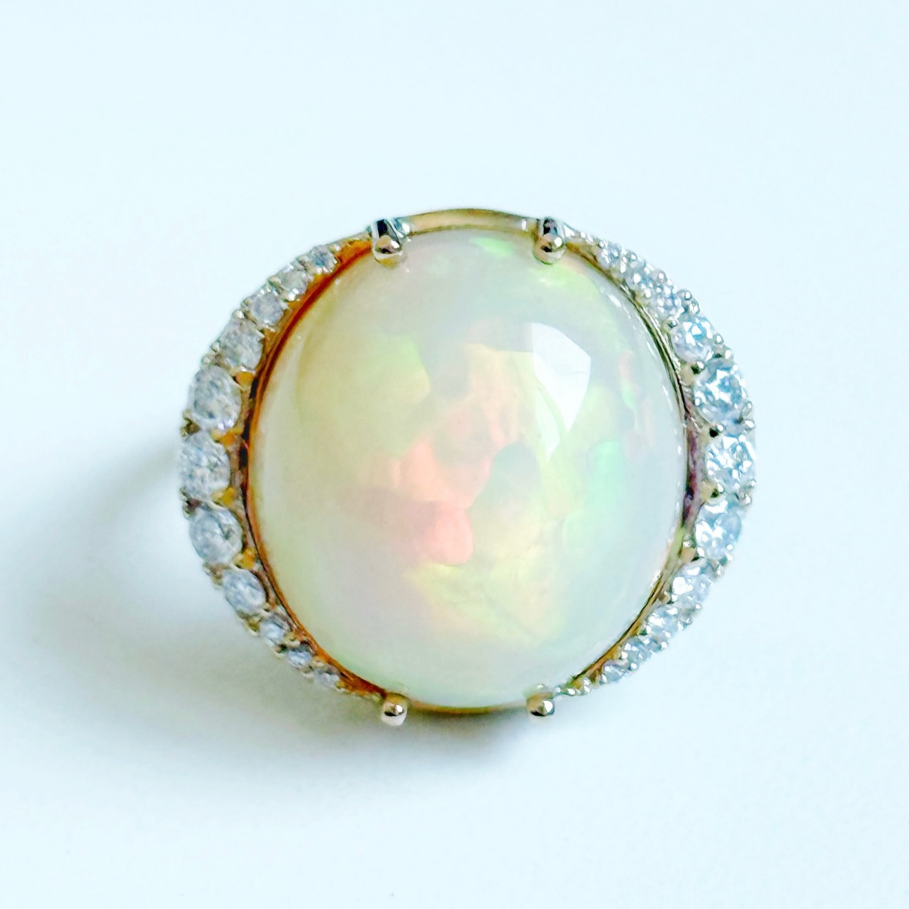 Opal and Diamond Halo Cocktail Ring