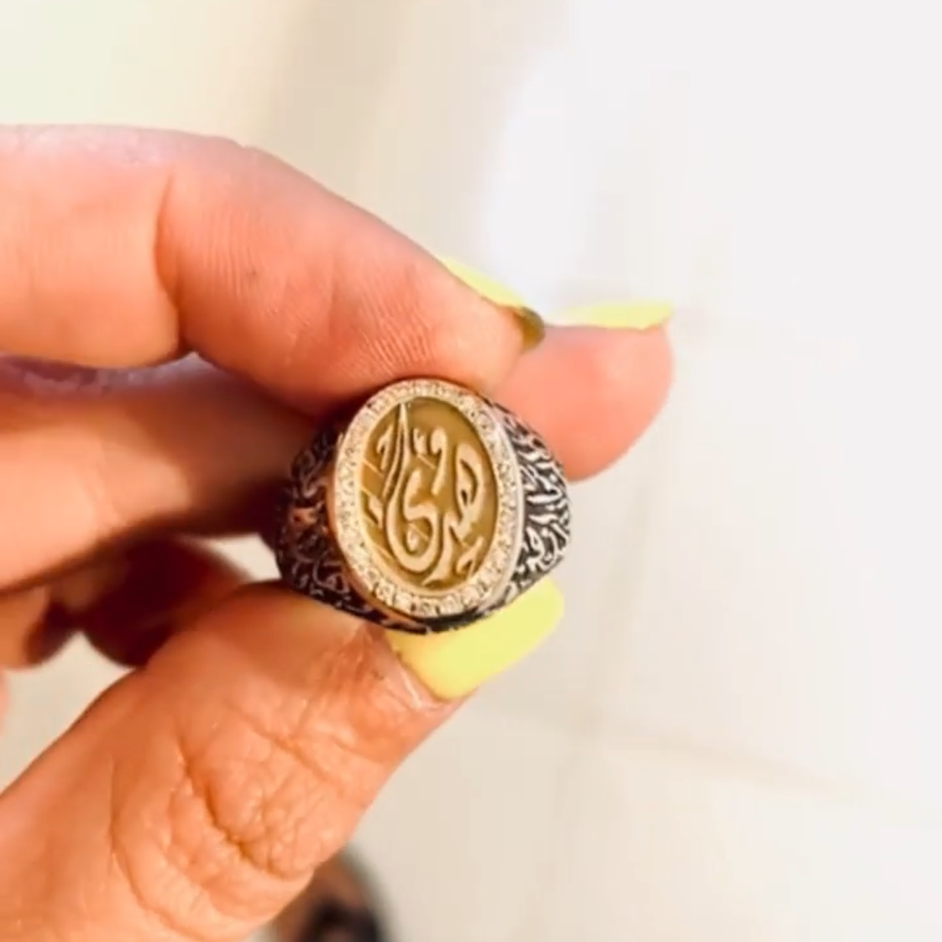Custom Two-Tone Calligraphy Signet Ring with Masonite