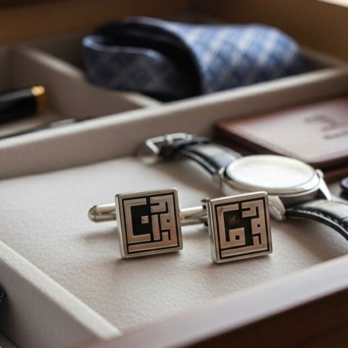 Custom Kufic Calligraphy Square Cufflinks