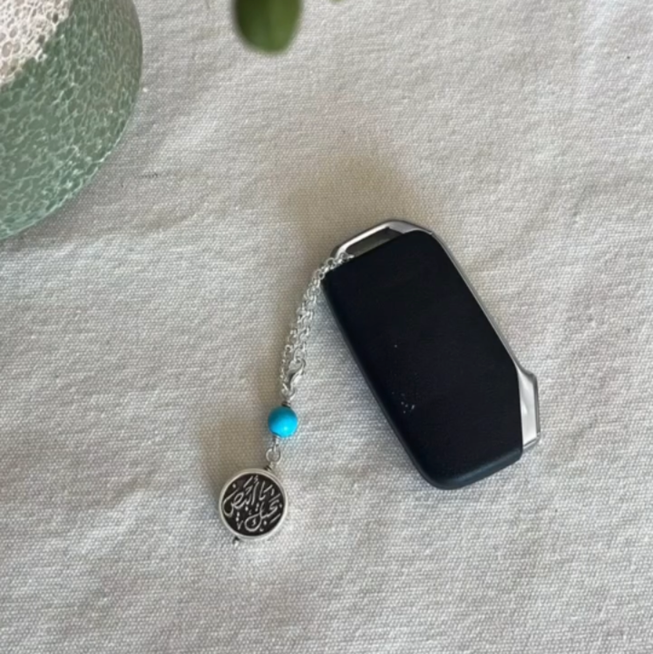Custom Calligraphy with Turquoise Double-Sided Keyring Chain