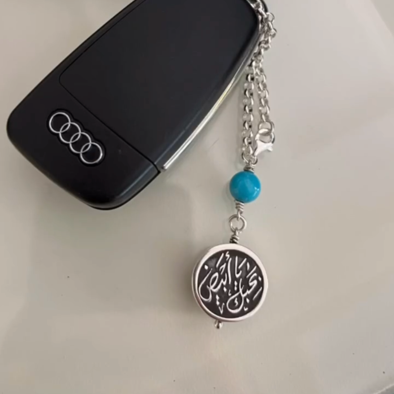 Custom Calligraphy with Turquoise Double-Sided Keyring Chain