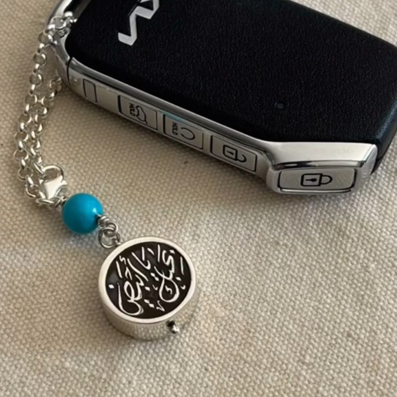 Custom Calligraphy with Turquoise Double-Sided Keyring Chain