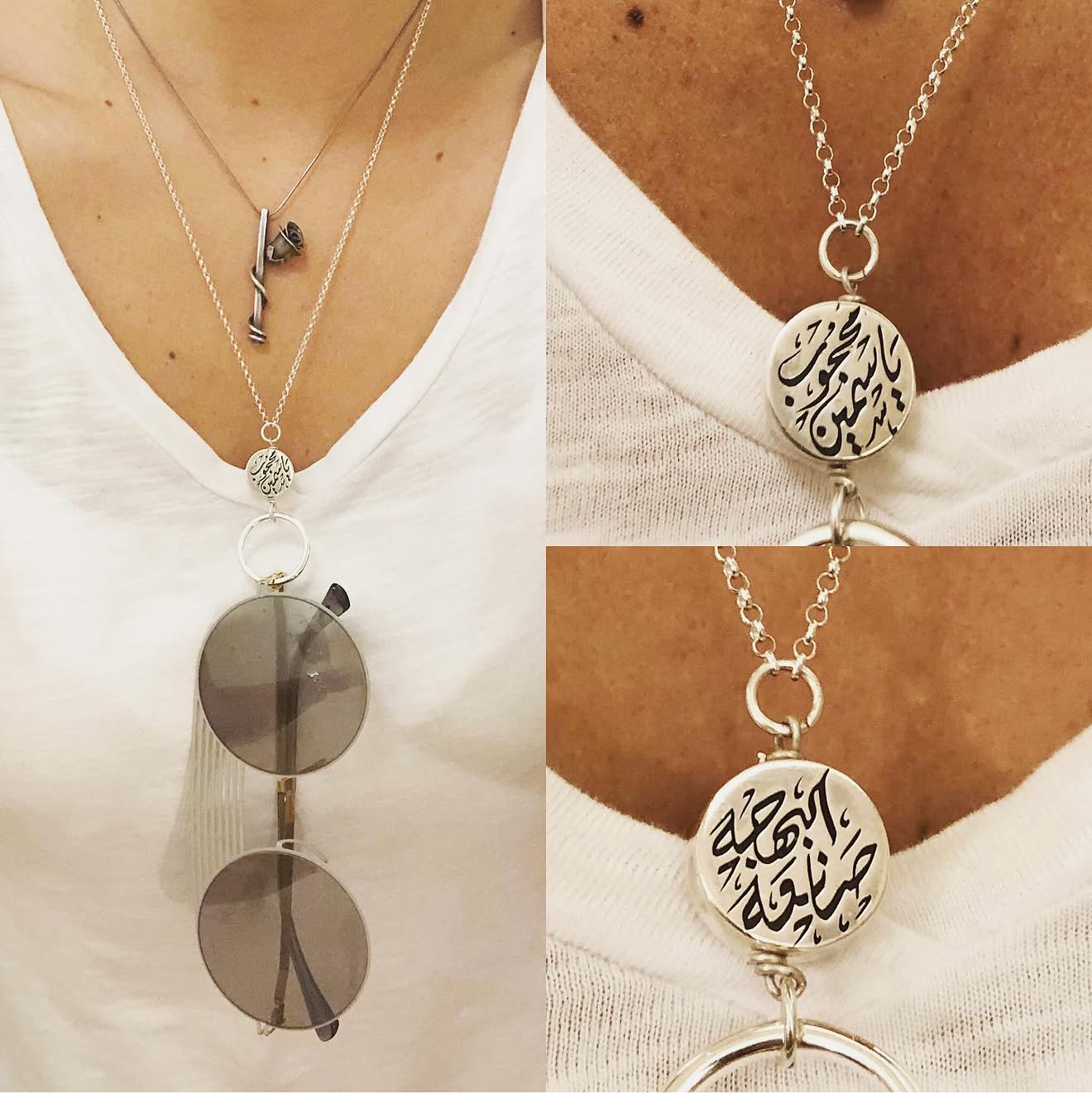 Custom Calligraphy Silver Eyewear Chain