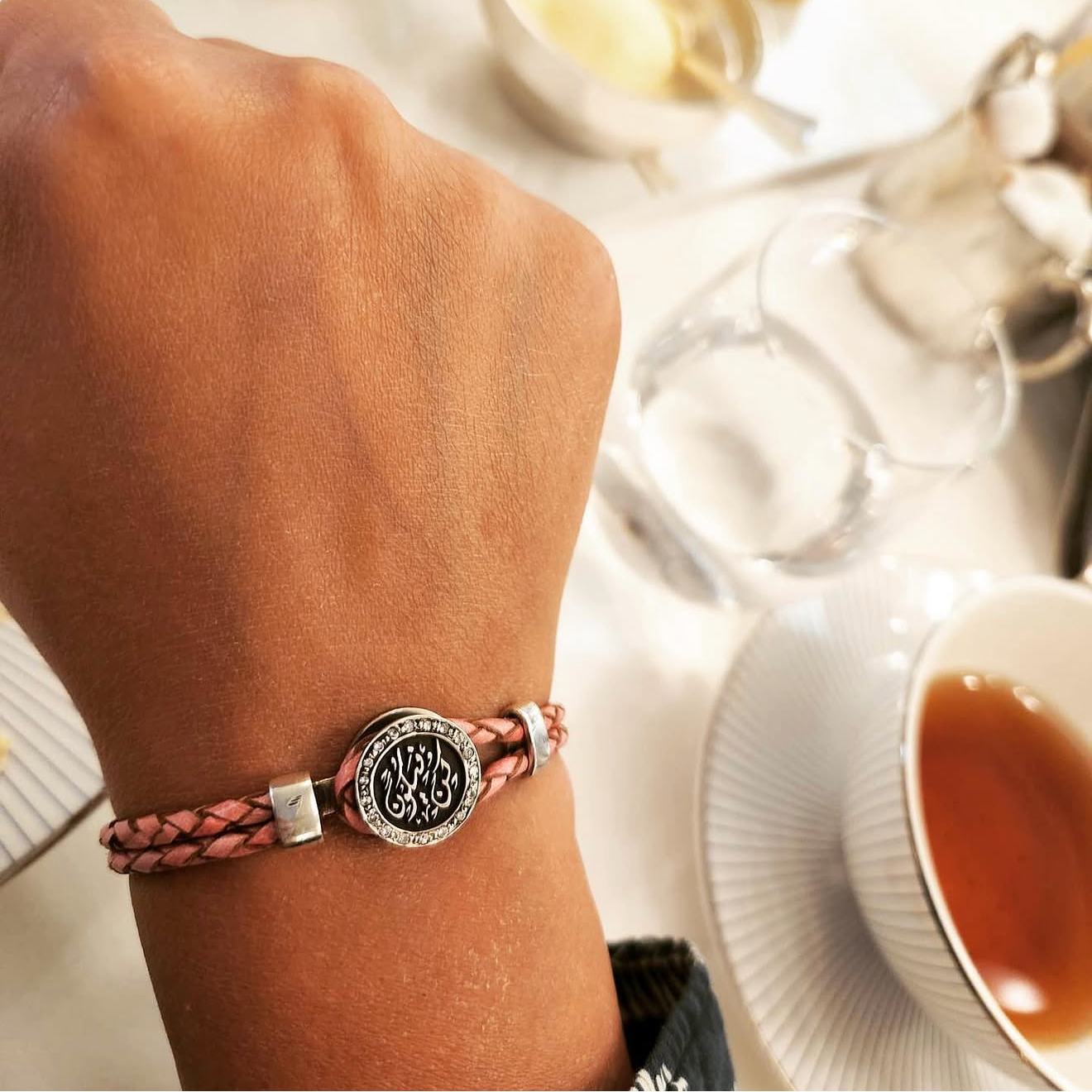 Calligraphy Medallion Leather Braided Bracelet with Masonite