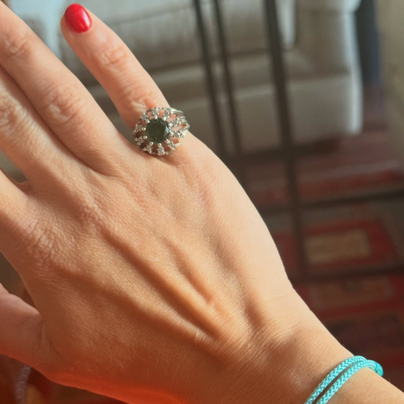 Geometric Emerald Statement Ring