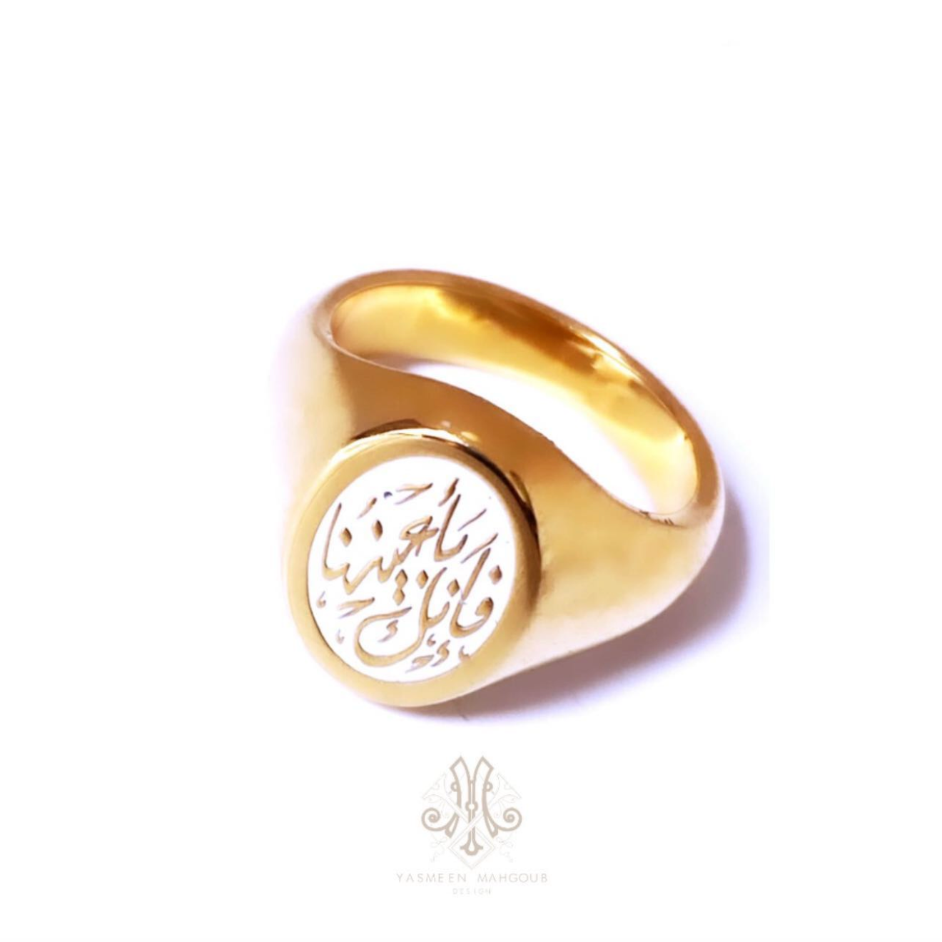 Custom Calligraphy Enamel Signet Oval Ring