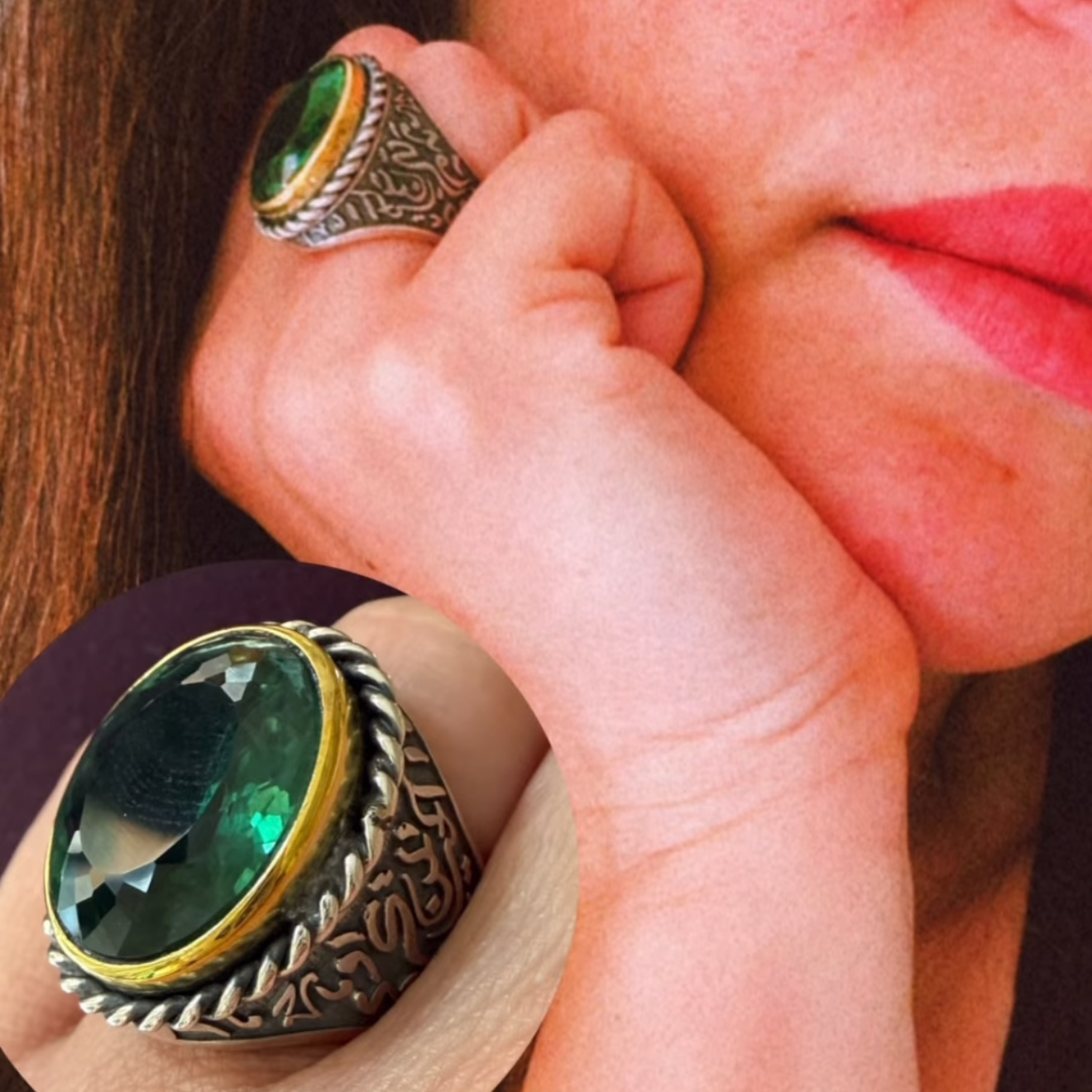 Bespoke Emerald & Custom Calligraphy Signet Ring