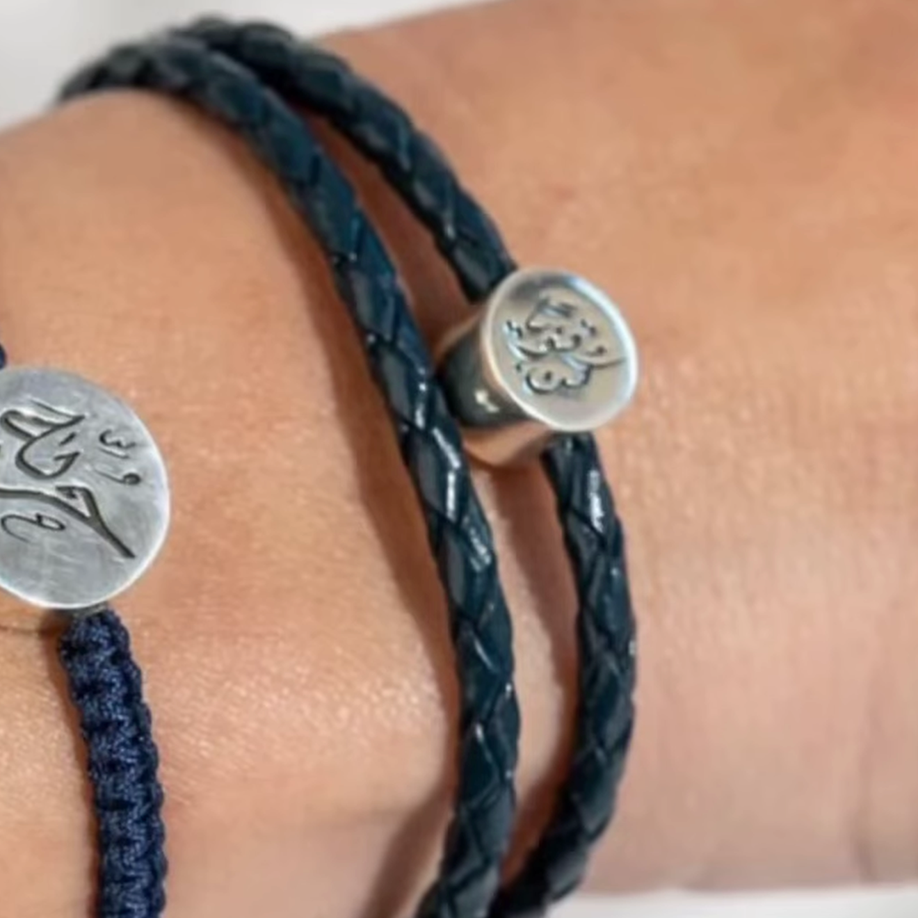 Calligraphy Mini Medallion Braided Leather Bracelet