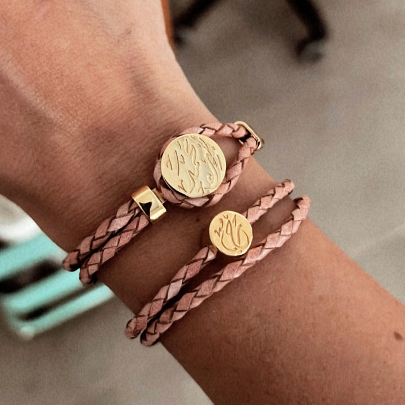 Calligraphy Mini Medallion Braided Leather Bracelet