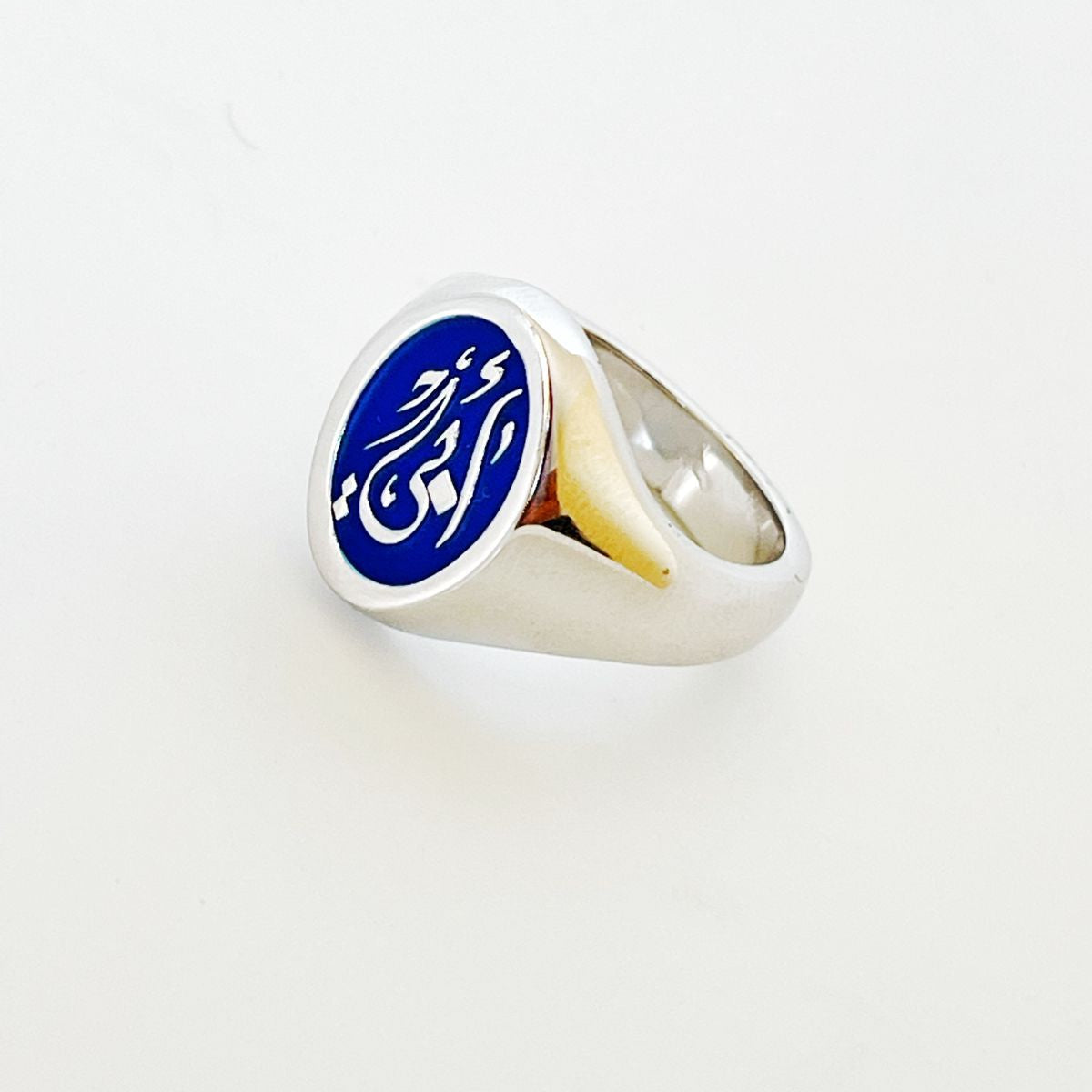 Custom Calligraphy Enamel Signet Oval Ring