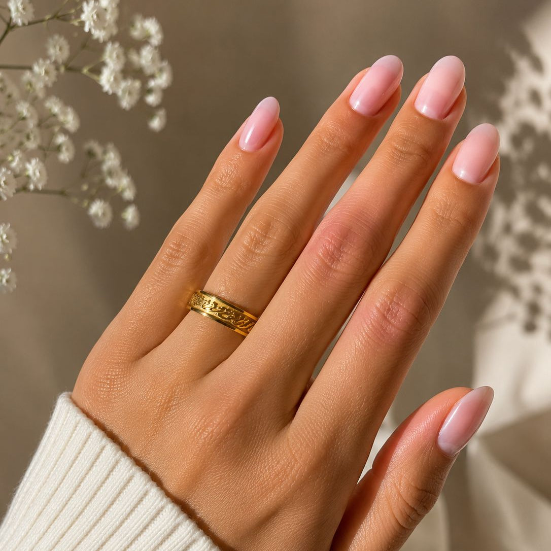 The Raised Calligraphy 18K Gold Border Ring