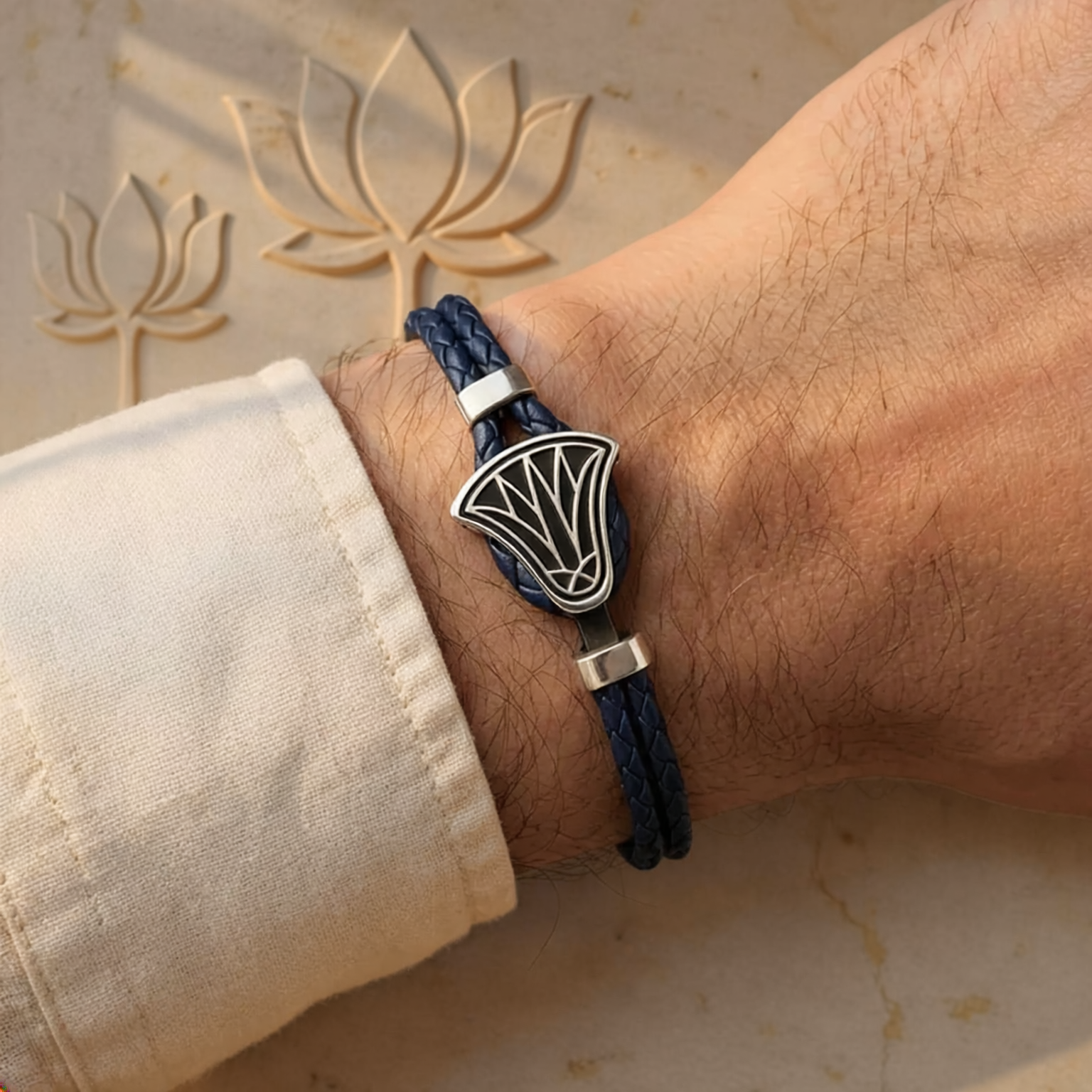 Lotus Bloom Braided Leather Bracelet