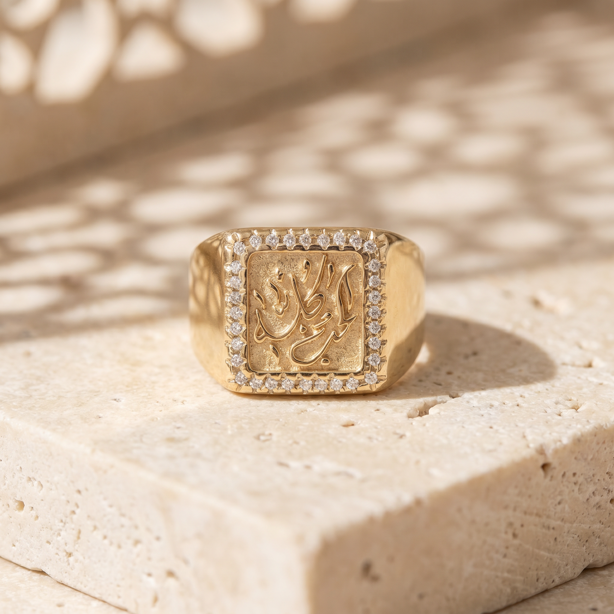 Custom Calligraphy Signet Square Ring With Masonite