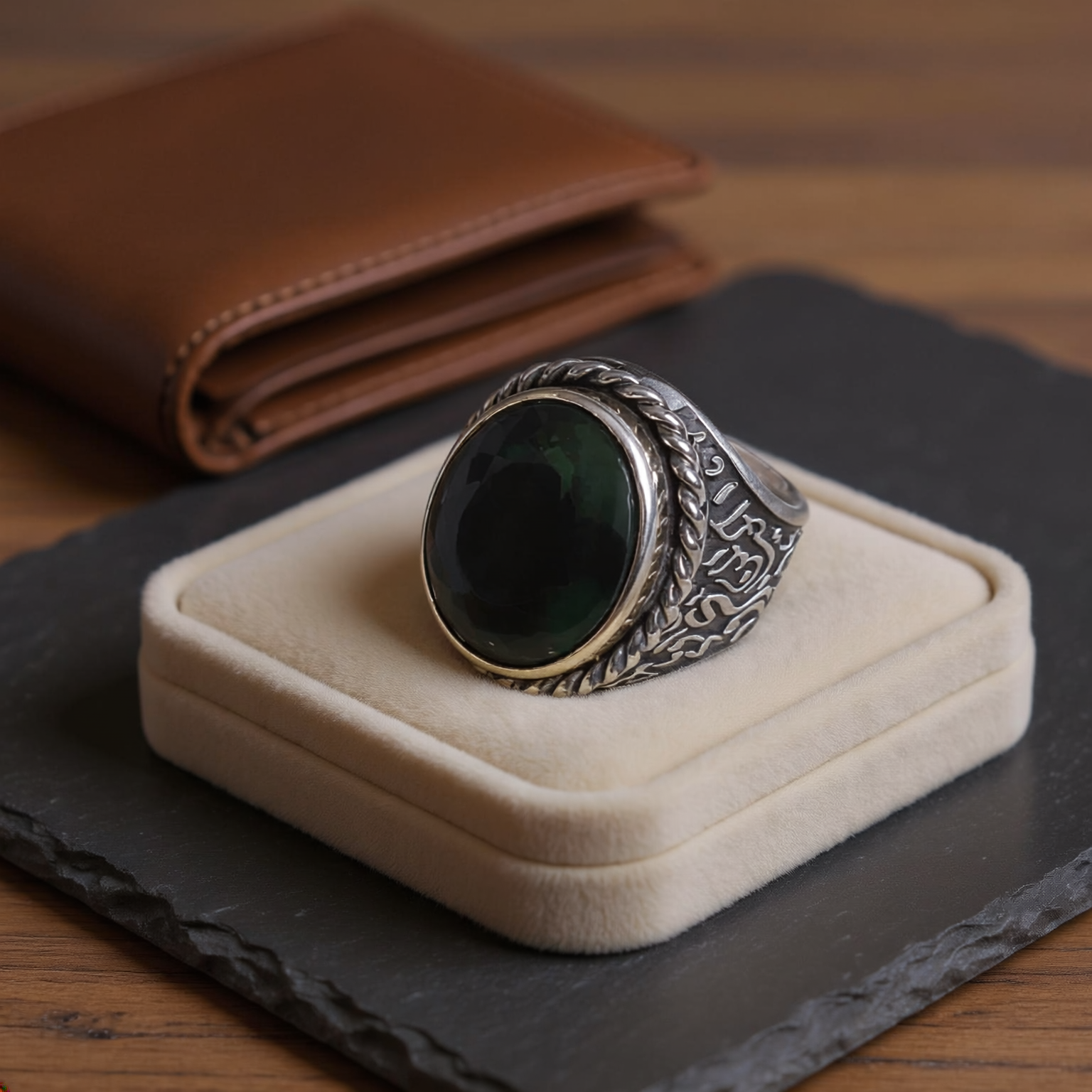 Bespoke Emerald & Custom Calligraphy Signet Ring
